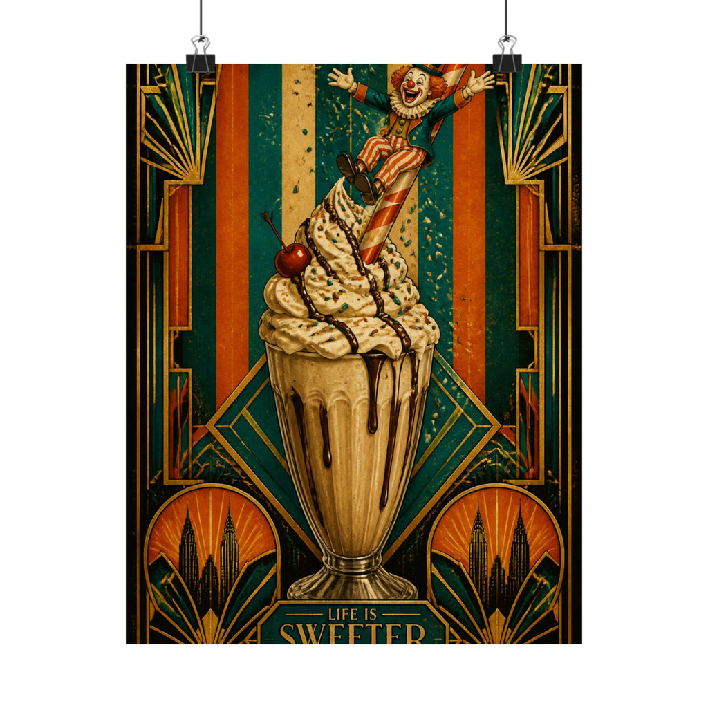 Milkshake Slide Clown Wall Art Poster 18×24 Art Deco Entryway Decor Maximalist Print
