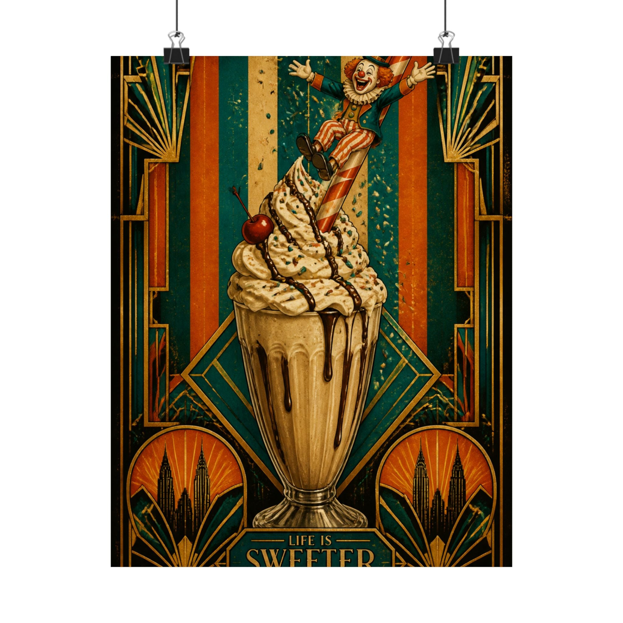 Milkshake Slide Clown Wall Art Poster 18×24 Art Deco Entryway Decor Maximalist Print