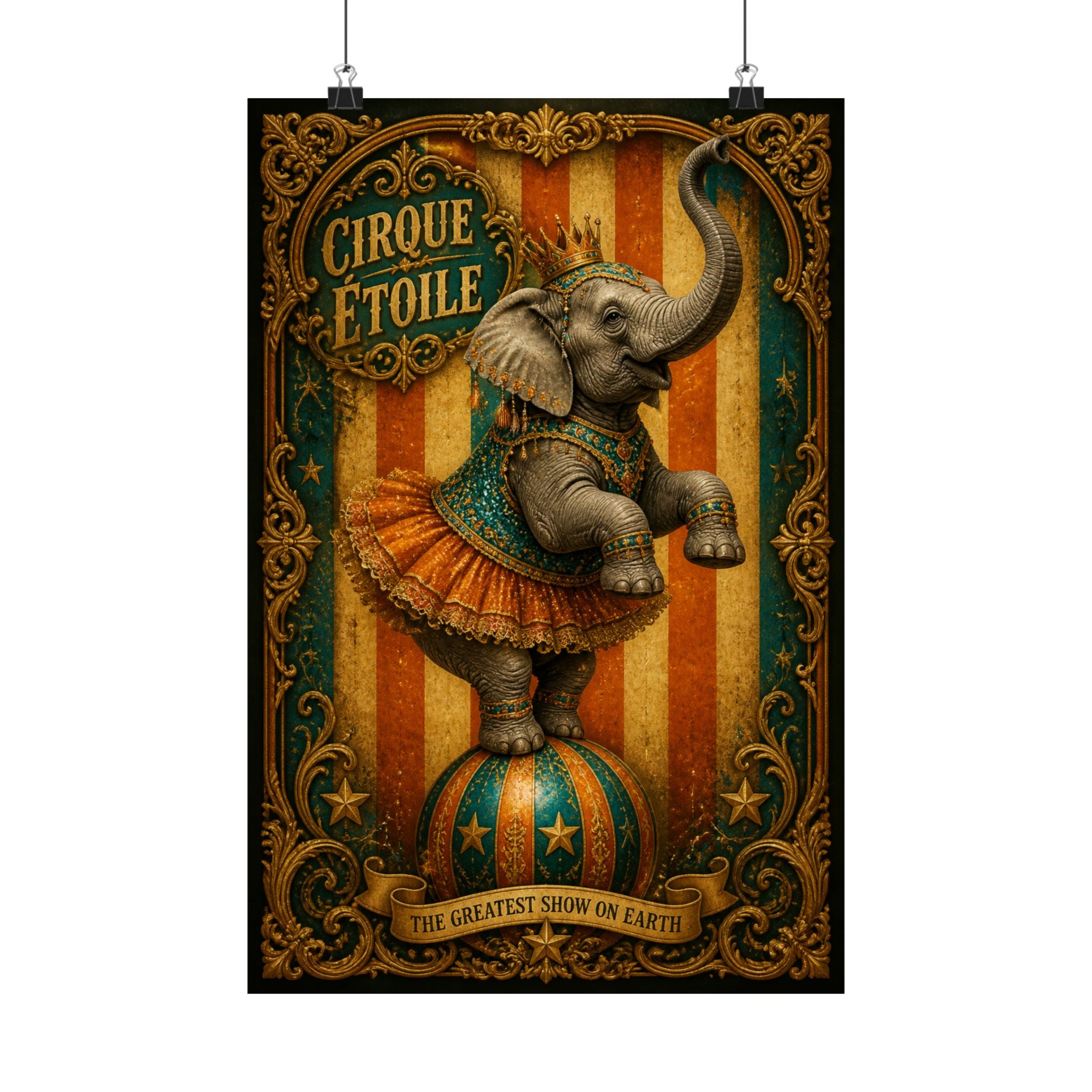 Elephant on Ball Wall Art Poster 24×36 Baroque Studio Decor Maximalist Print