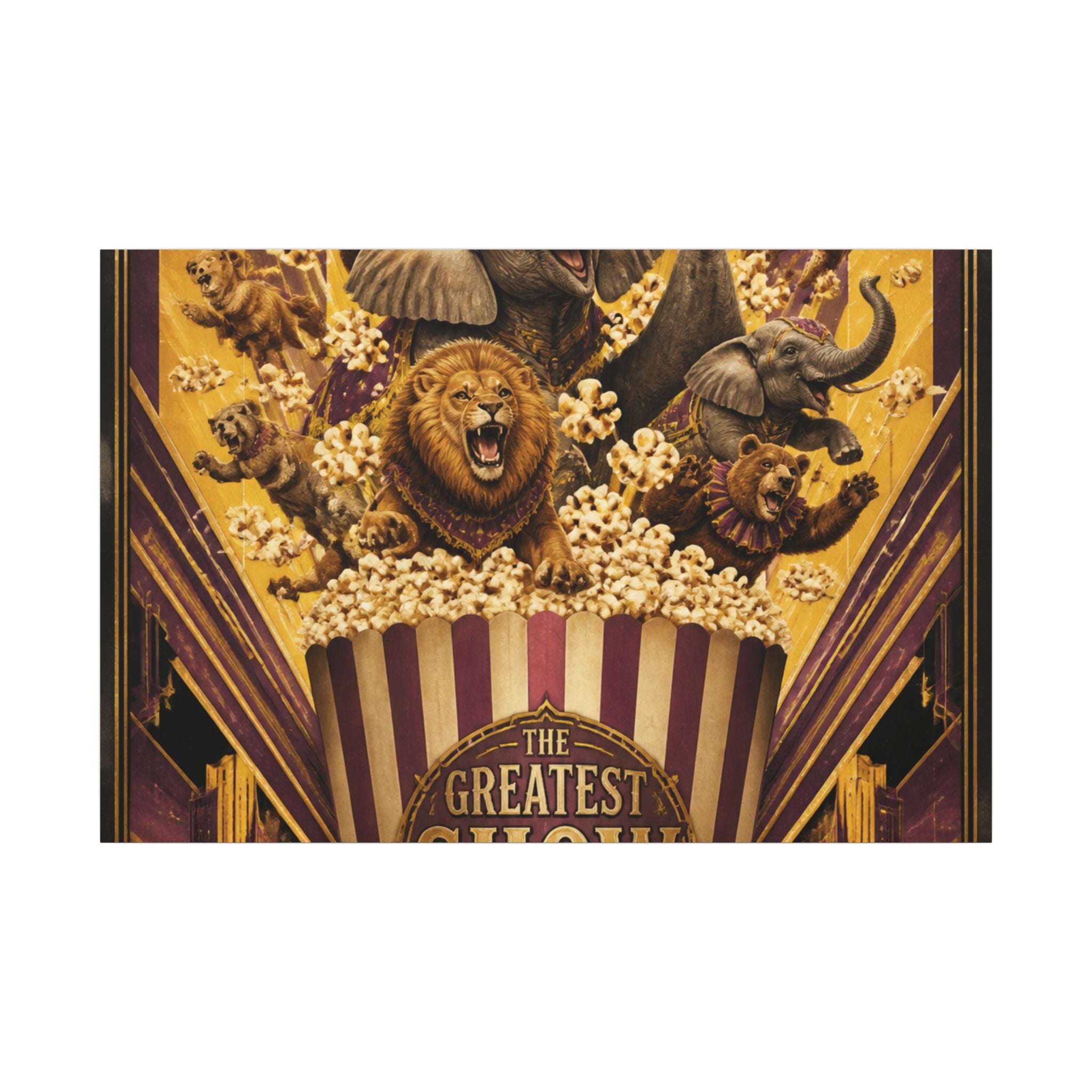 Popcorn Box Animals Wall Art Canvas 24×36 Art Deco Bar Area Decor Maximalist Print