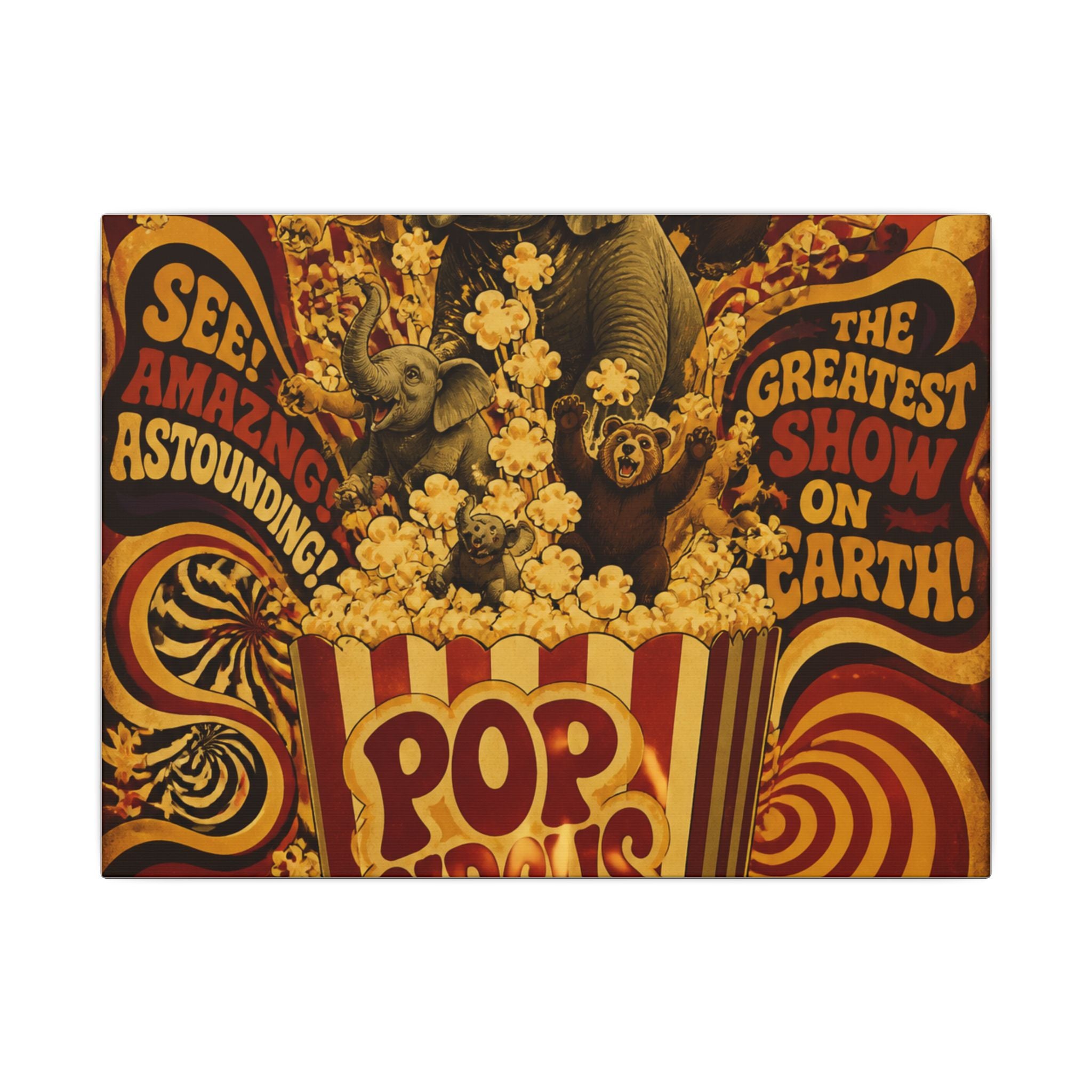 Popcorn Box Animals Wall Art Canvas 24×36 Psychedelic Dining Room Decor Maximalist Print