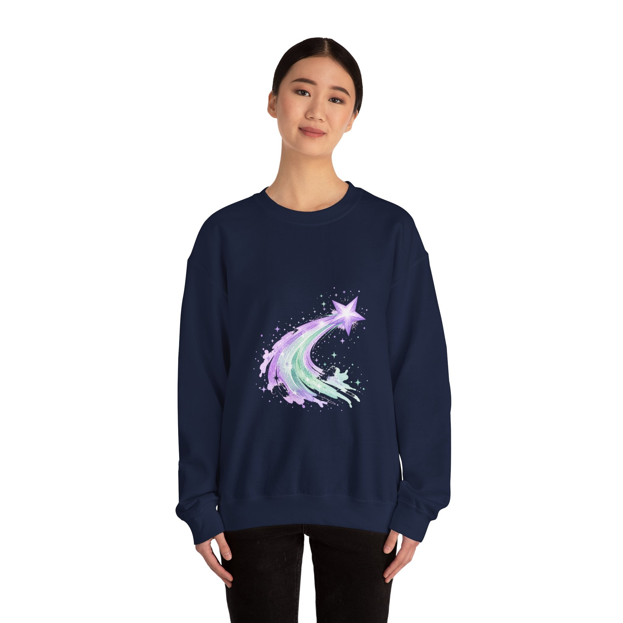 Matching Couple Sweatshirt - Shooting Star & North Star Matching Couple Crewneck Sweatshirt Watercolor Art His Hers Engagement Gift - Design A