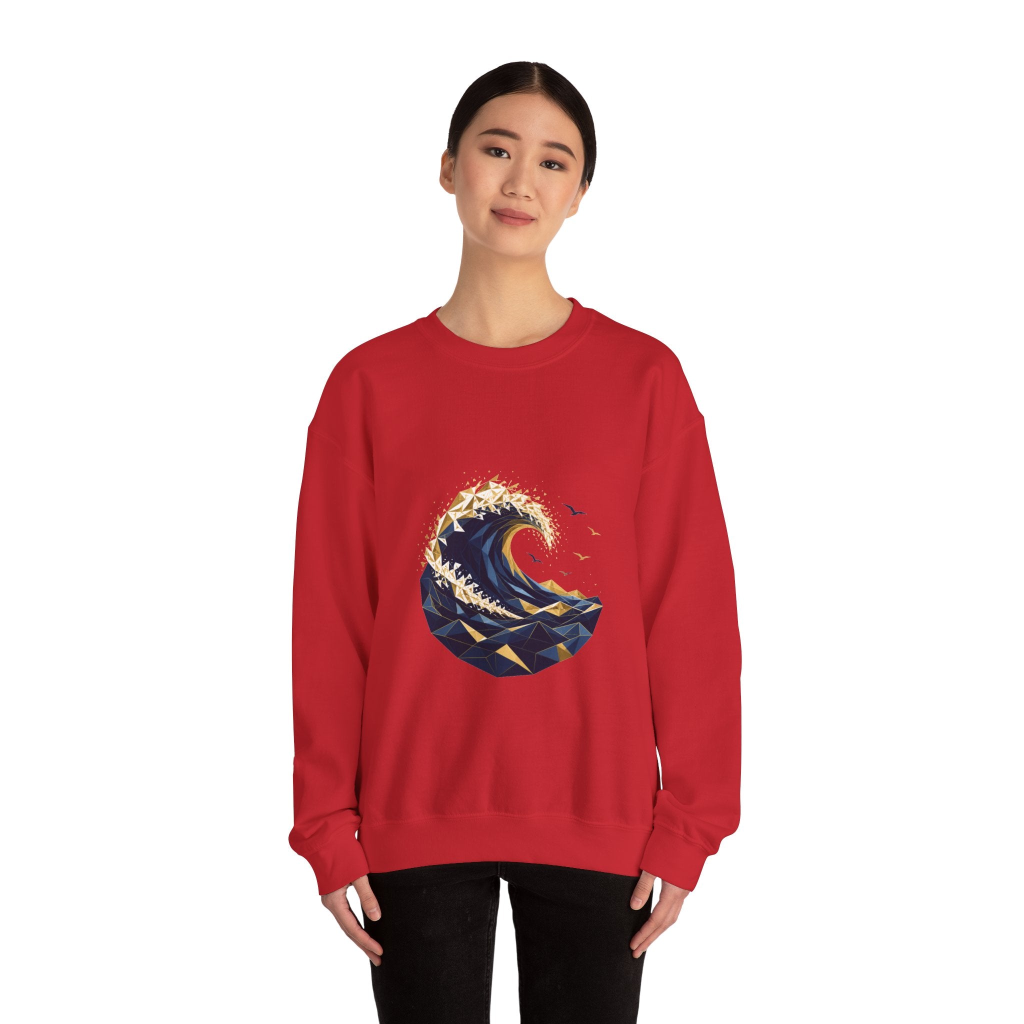 Matching Couple Sweatshirt - Mountain & Ocean Matching Couple Crewneck Sweatshirt Geometric Art His Hers Couple Gift - Design B