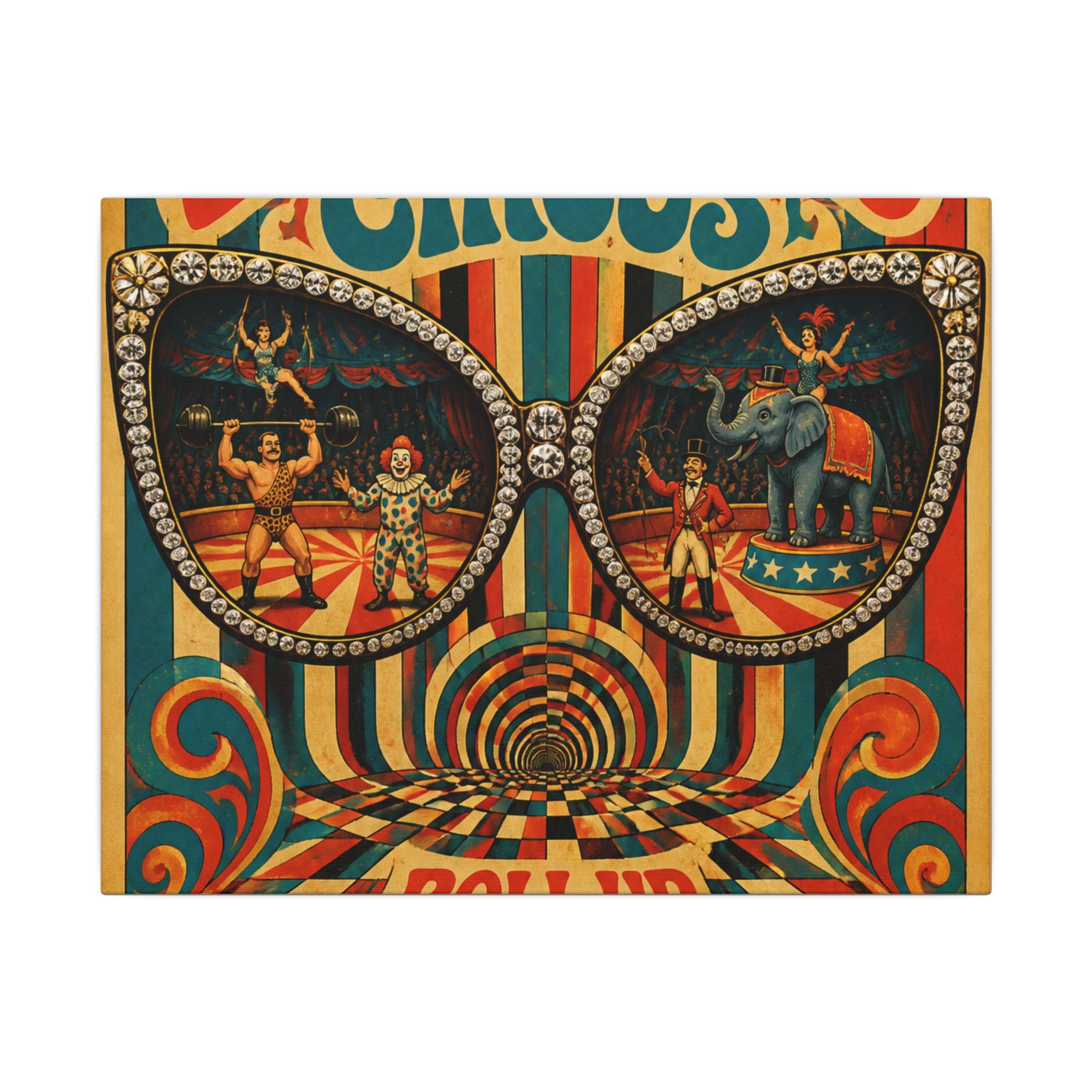 Sunglasses Circus Ring Wall Art Canvas 16×20 Psychedelic Cafe Decor Maximalist Print
