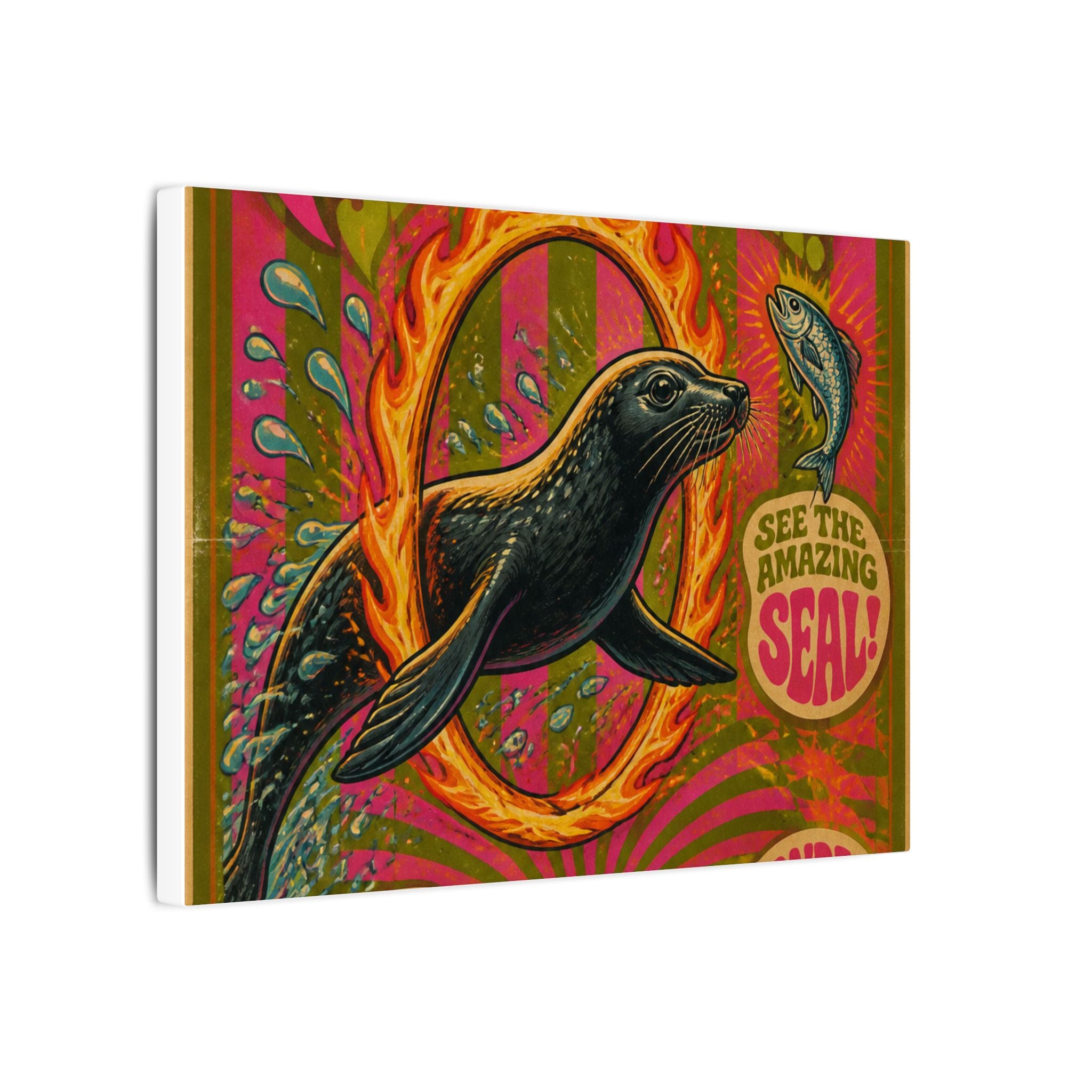 Seal Fire Hoop Wall Art Canvas 24×36 Psychedelic Dining Room Decor Maximalist Print