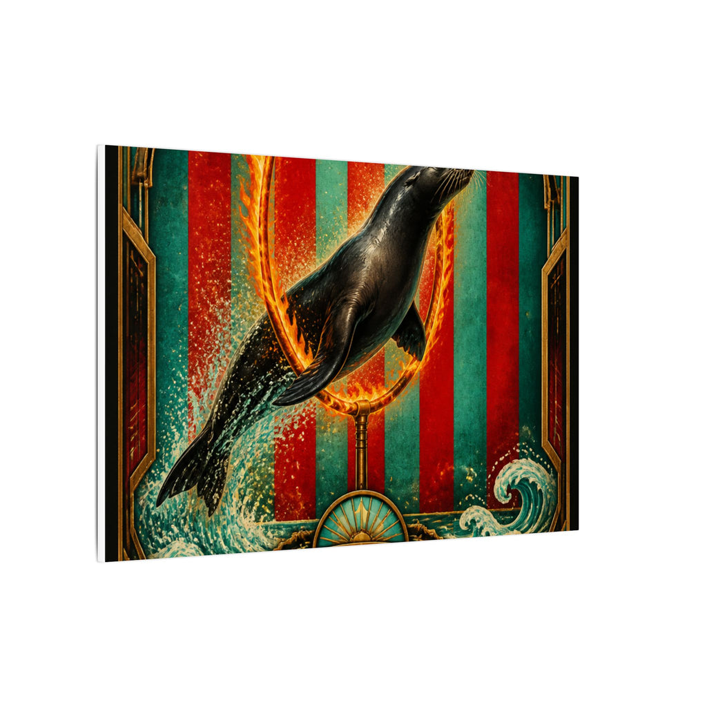 Seal Fire Hoop Wall Art Canvas 24×36 Art Deco Bar Area Decor Maximalist Print