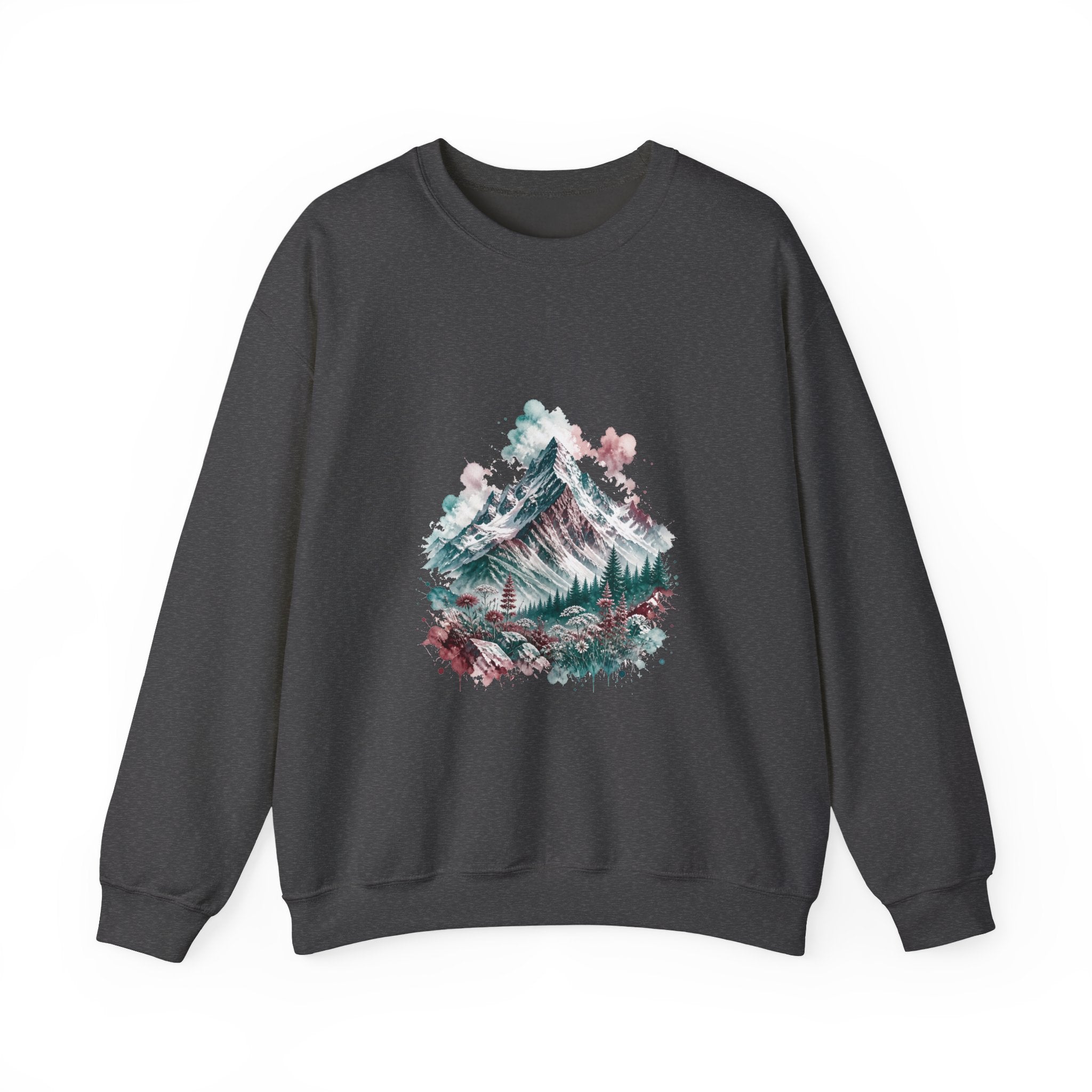 Matching Couple Sweatshirt - Mountain & Ocean Matching Couple Crewneck Sweatshirt Watercolor Art His Hers Engagement Gift - Design A