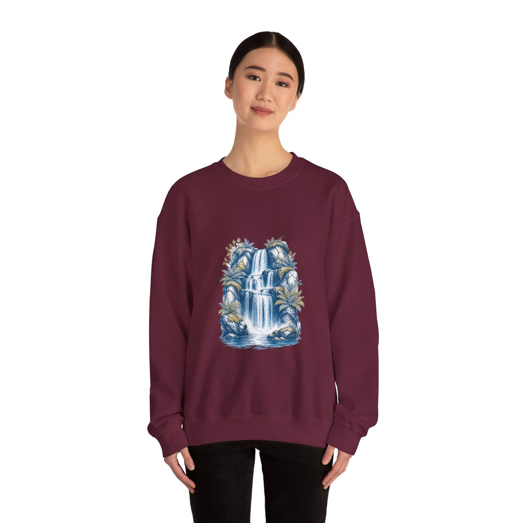 Matching Couple Sweatshirt - Wildfire & Waterfall Matching Couple Premium Fleece Sweatshirt Hand-Drawn Art His Hers Anniversary Gift - Design B