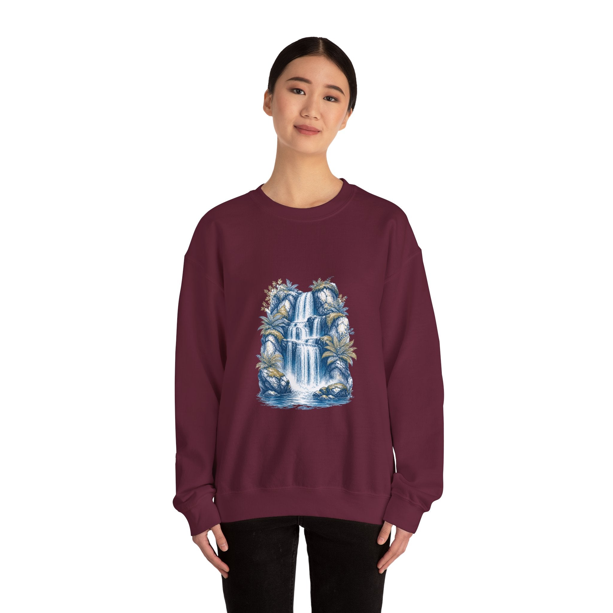 Matching Couple Sweatshirt - Wildfire & Waterfall Matching Couple Premium Fleece Sweatshirt Hand-Drawn Art His Hers Anniversary Gift - Design B