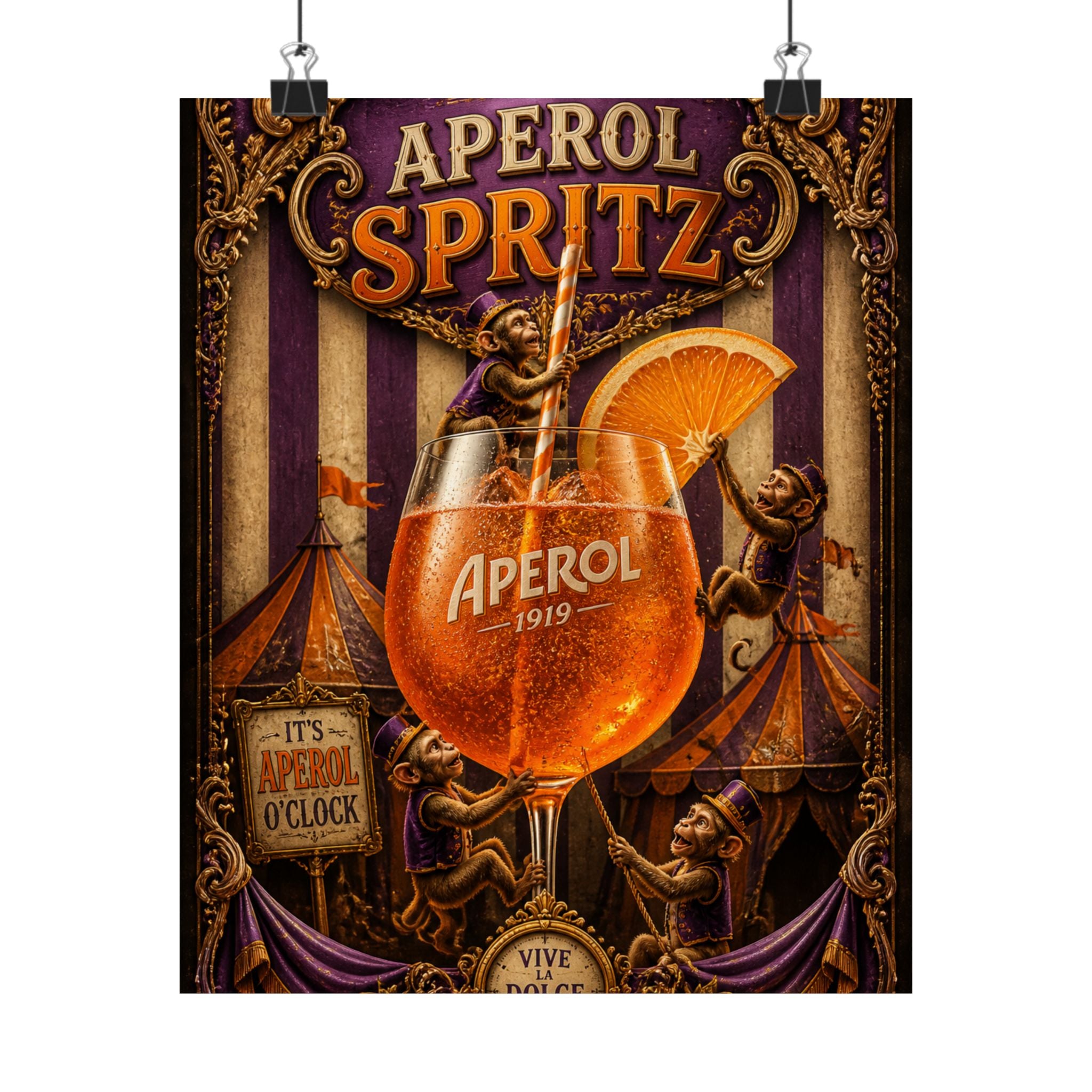 Aperol Spritz Monkeys Wall Art Poster 24×36 Baroque Studio Decor Maximalist Print