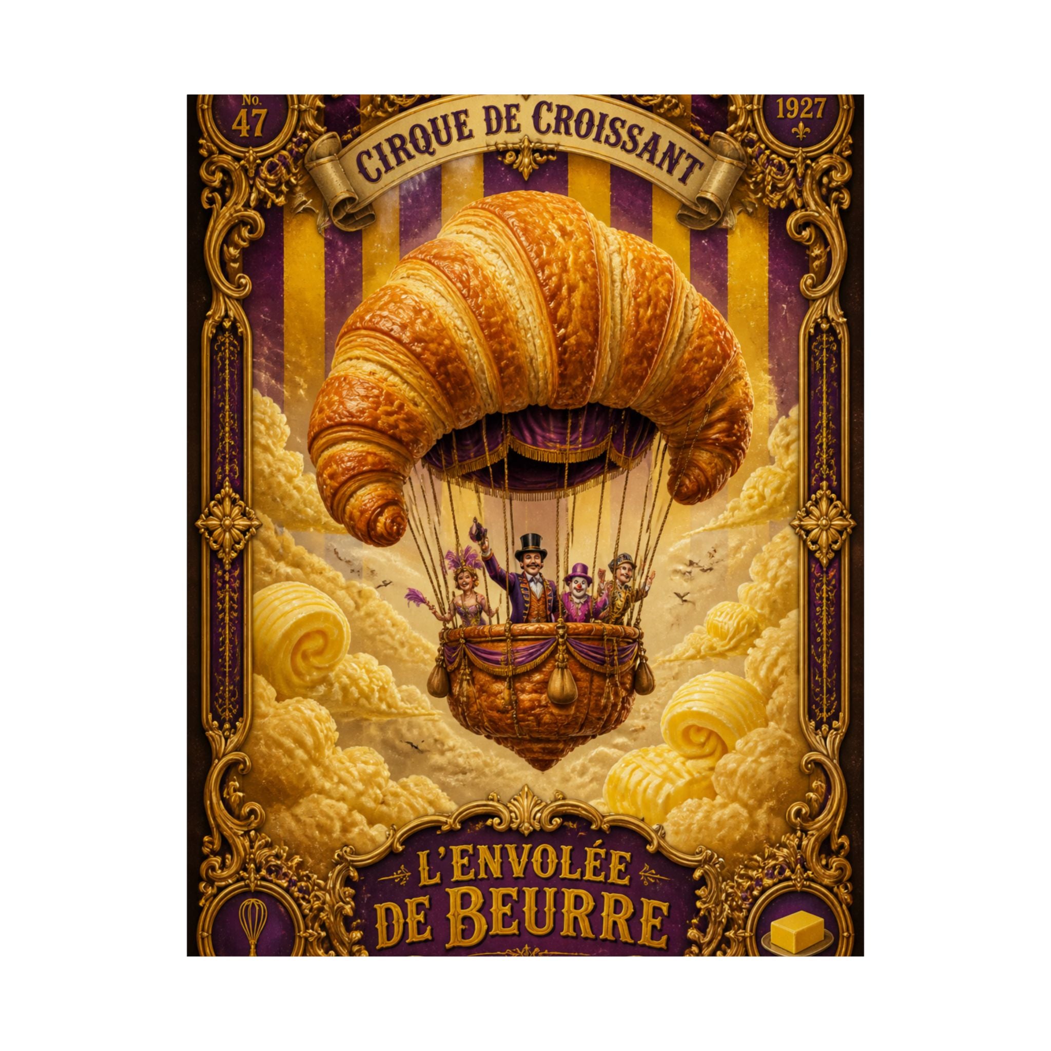 Croissant Hot Air Balloon Wall Art Poster 18×24 Baroque Home Office Decor Maximalist Print