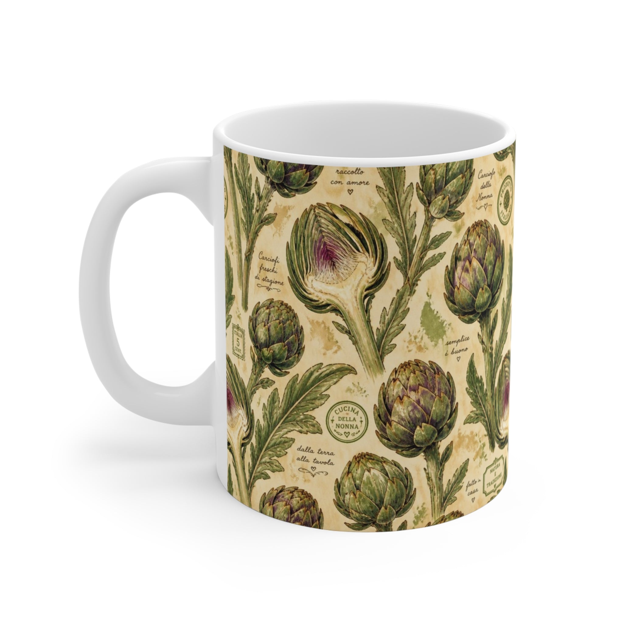 Globe Artichokes 11oz Ceramic Mug Mediterranean Kitchen Watercolor Design Italian Cottagecore Gift