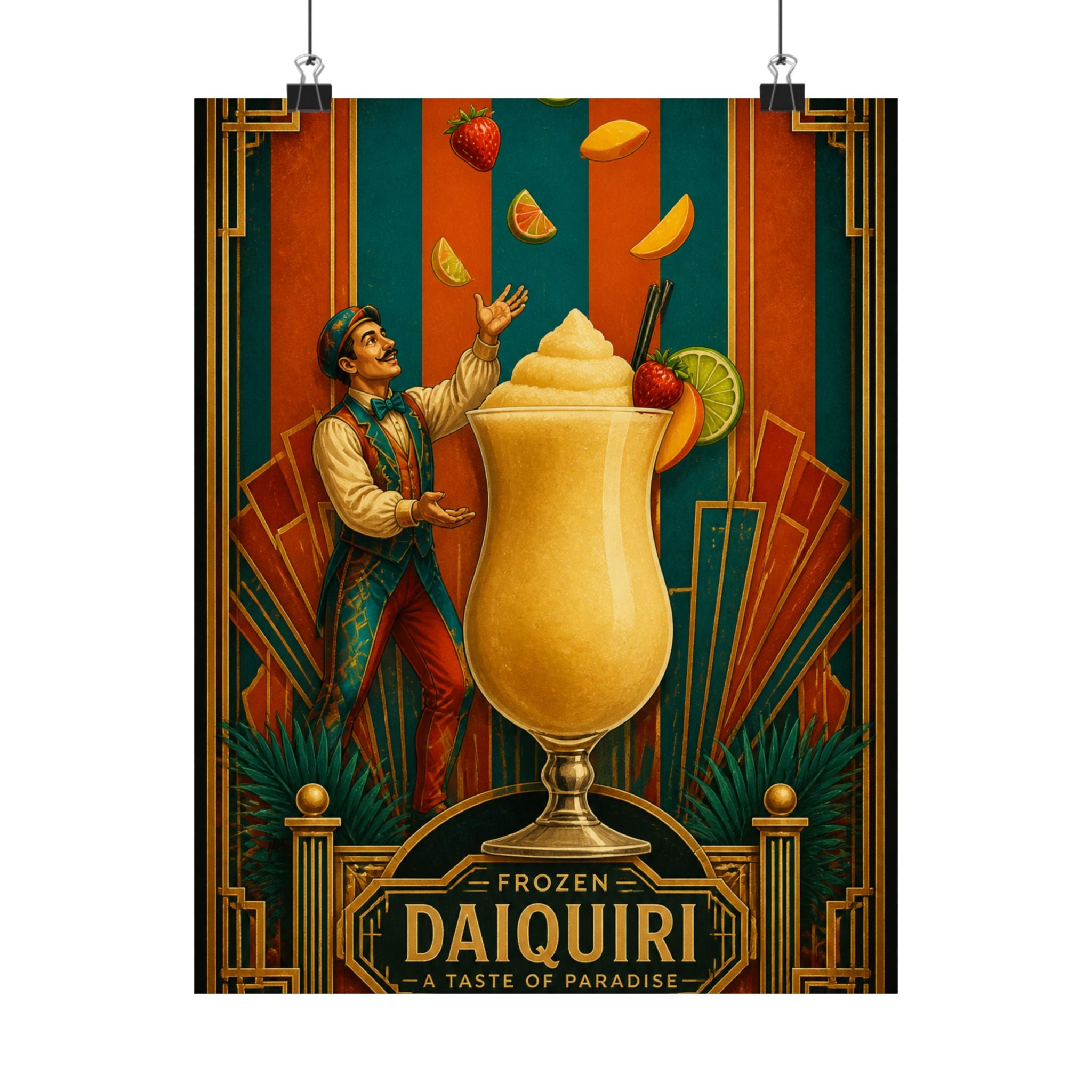 Daiquiri Fruit Juggler Wall Art Poster 24×36 Art Deco Bar Area Decor Maximalist Print