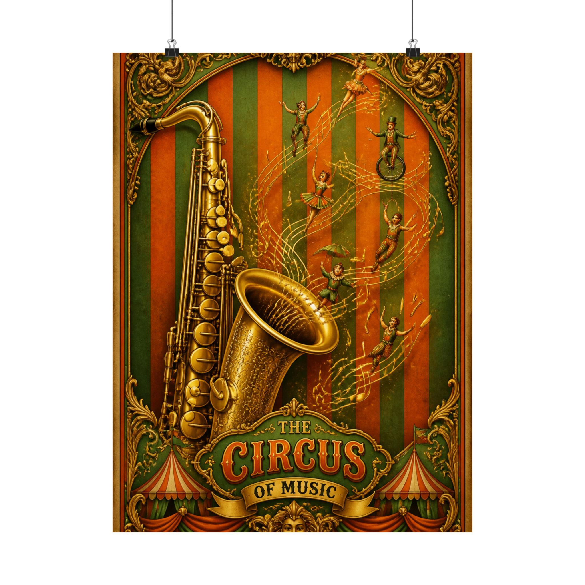 Saxophone Music Circus Wall Art Poster 24×36 Baroque Studio Decor Maximalist Print