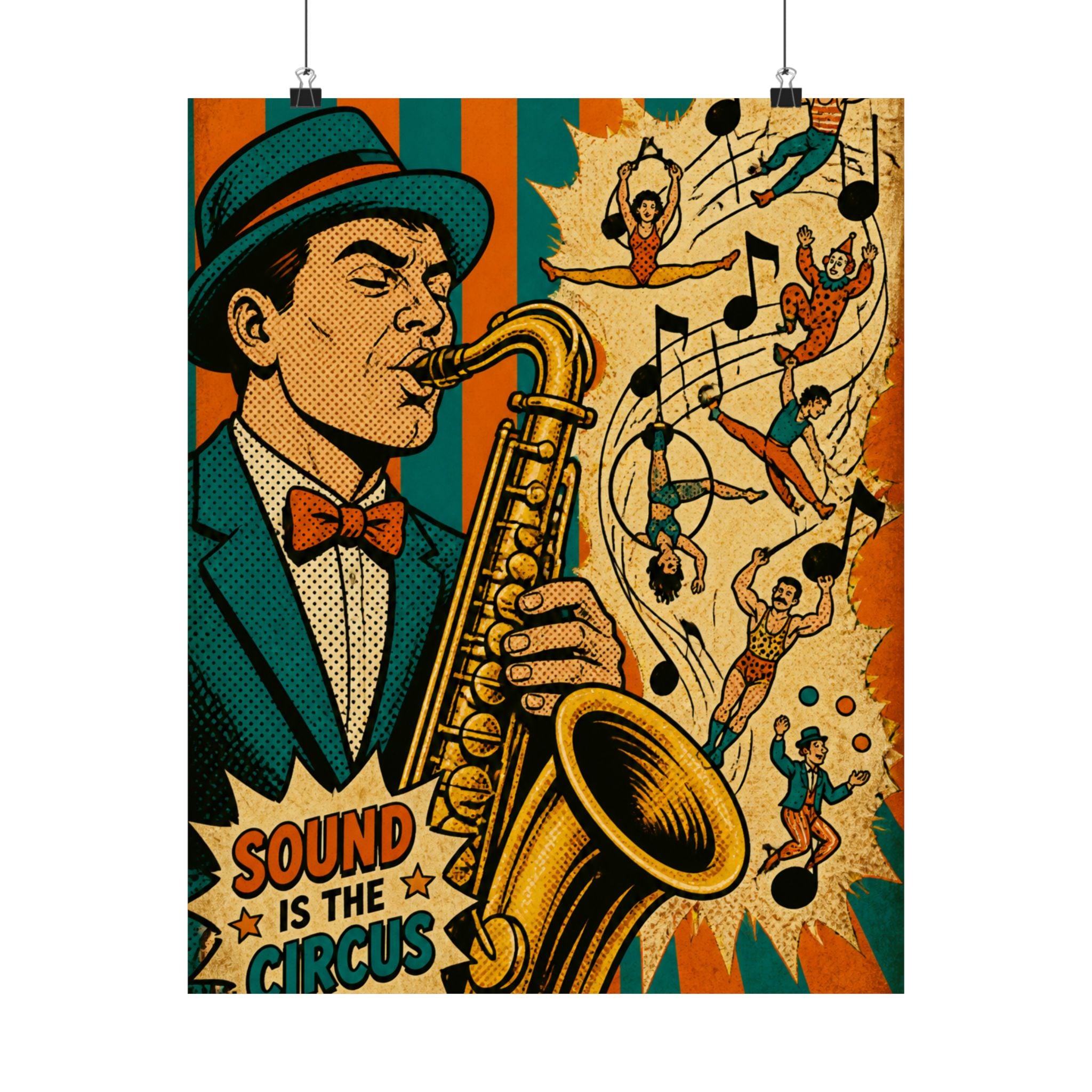 Saxophone Music Circus Wall Art Poster 24×36 Pop Art Restaurant Decor Maximalist Print