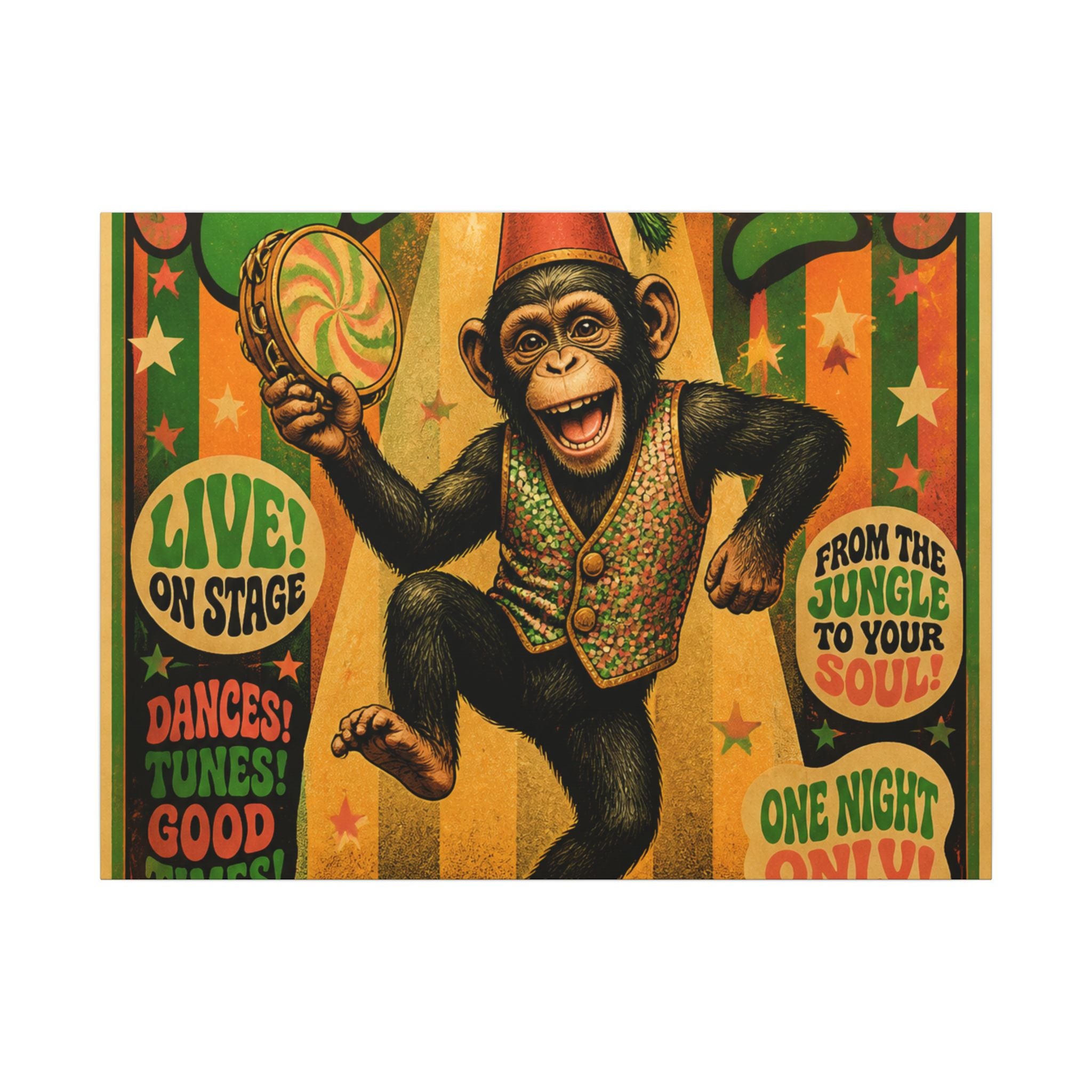 Dancing Monkey Wall Art Canvas 16×20 Psychedelic Cafe Decor Maximalist Print