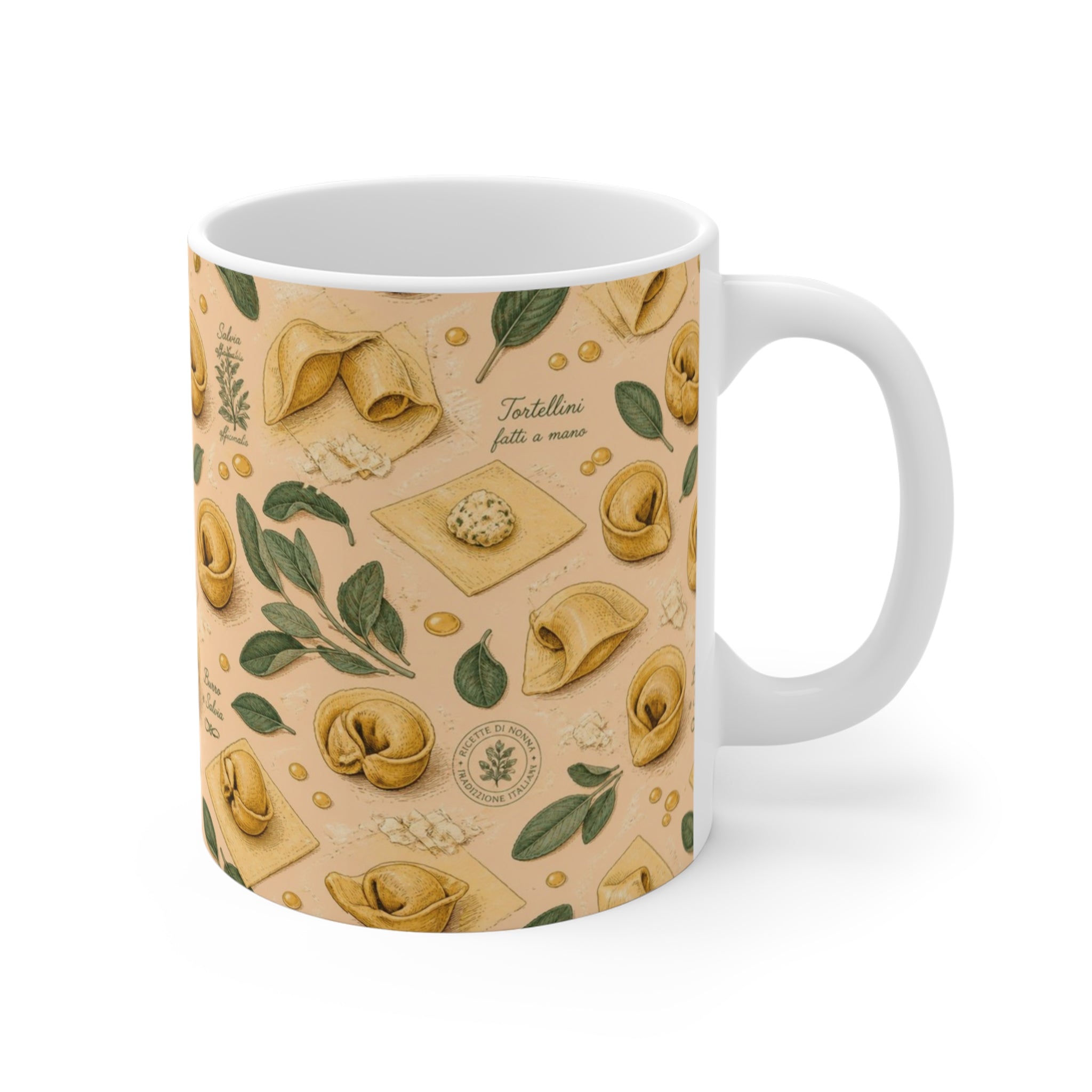 Tortellini with Sage 11oz Ceramic Mug Mediterranean Kitchen Botanical Design Italian Cottagecore Gift