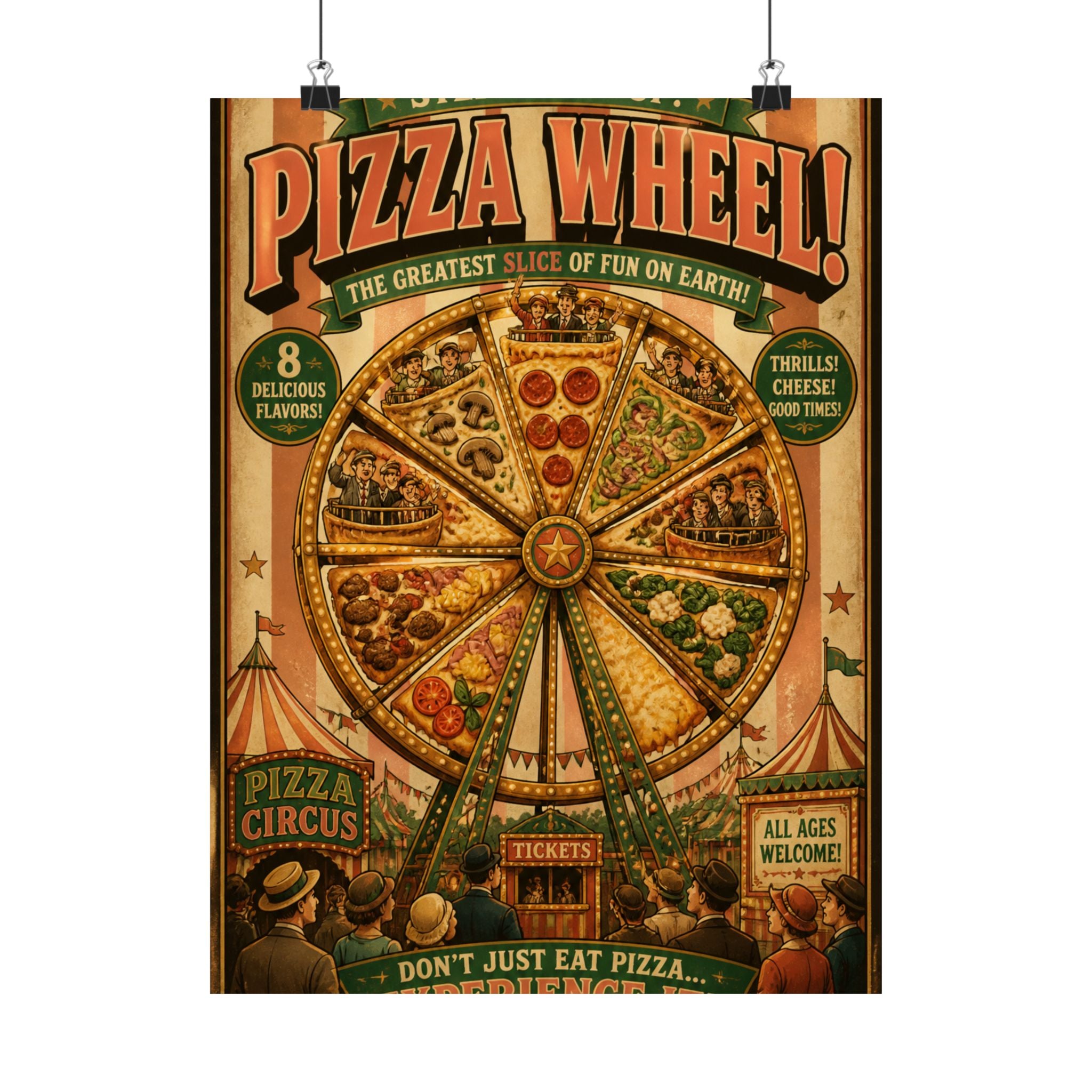 Pizza Ferris Wheel Wall Art Poster 24×36 Vintage Circus Bedroom Decor Maximalist Print