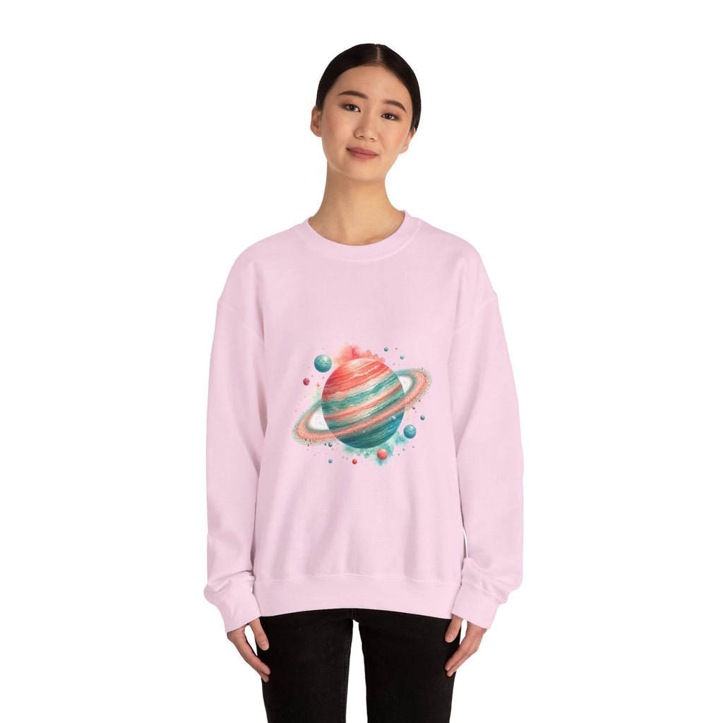 Matching Couple Sweatshirt - Astronaut & Planet Matching Couple Premium Fleece Sweatshirt Watercolor Art His Hers Birthday Gift - Design B