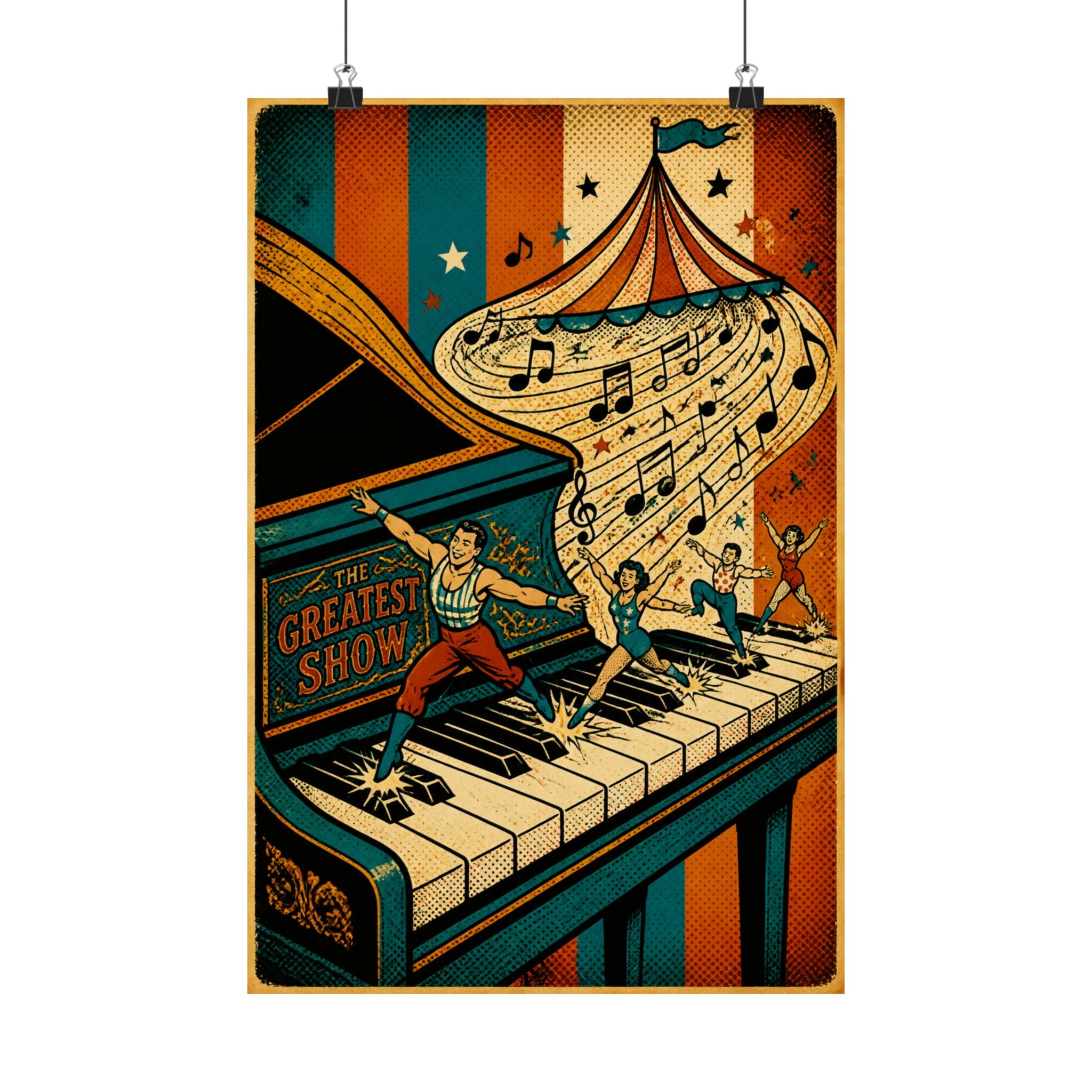 Grand Piano Acrobats Wall Art Poster 24×36 Pop Art Restaurant Decor Maximalist Print