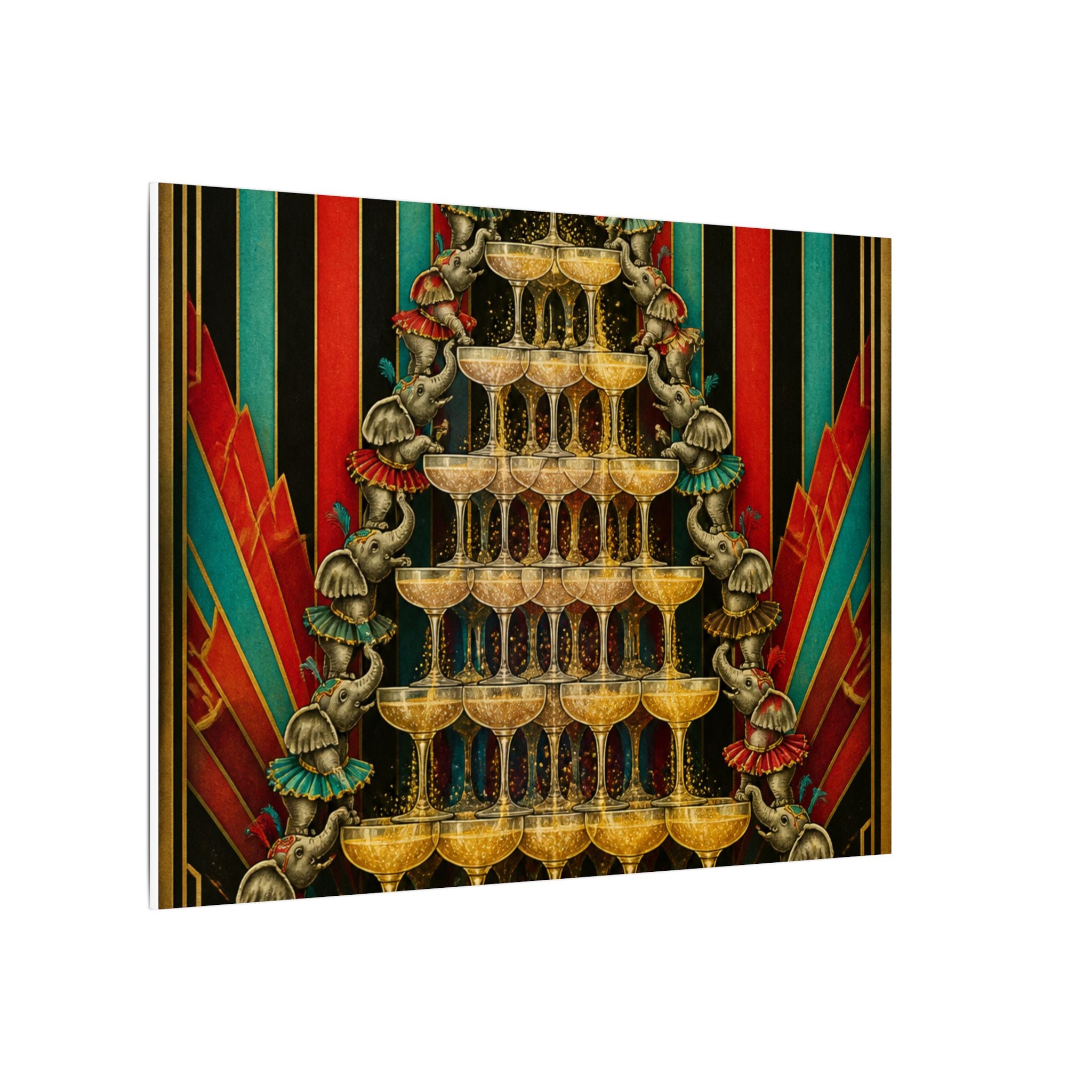 Champagne Tower Elephants Wall Art Canvas 16×20 Art Deco Entryway Decor Maximalist Print