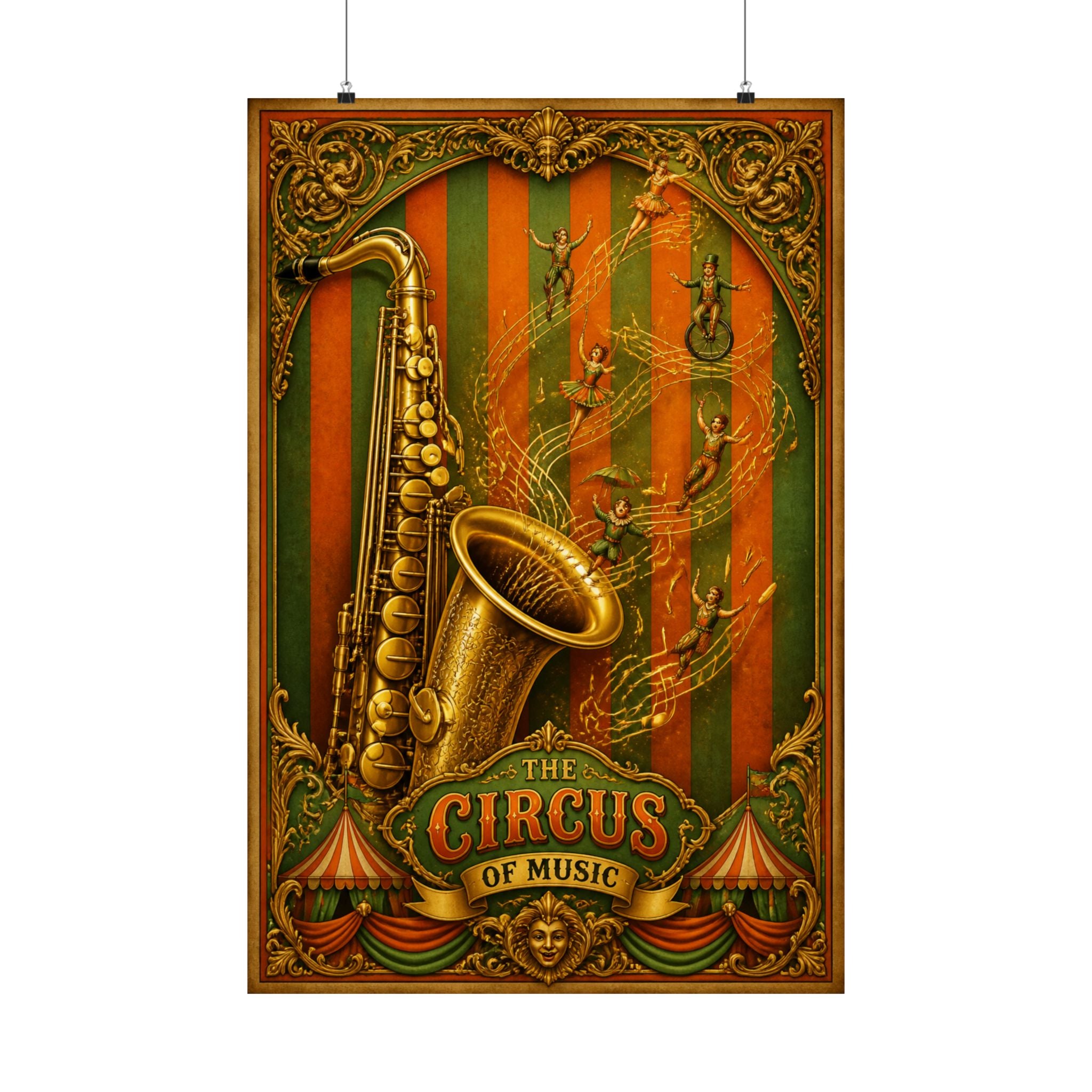 Saxophone Music Circus Wall Art Poster 24×36 Baroque Studio Decor Maximalist Print