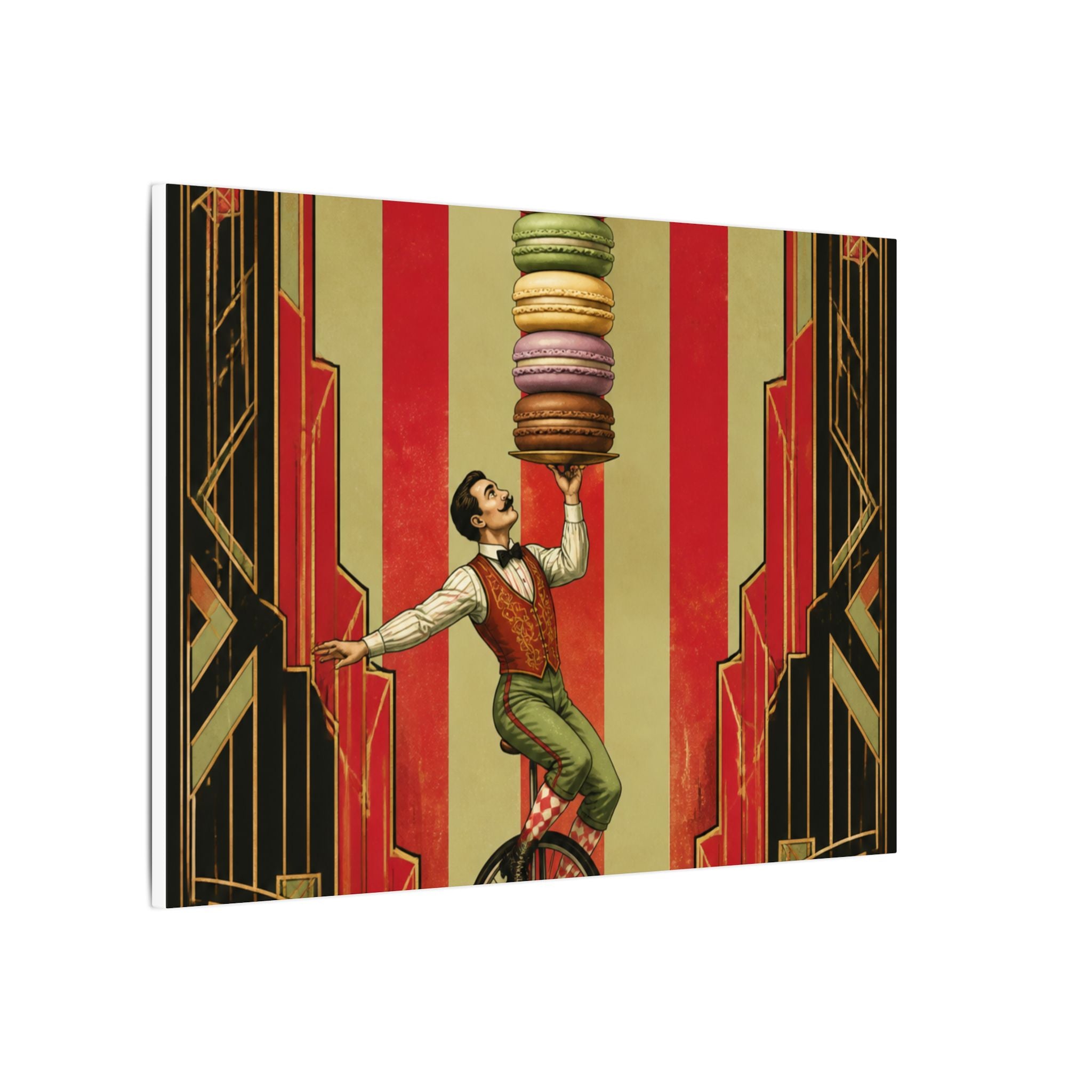 Macaron Balancing Tower Wall Art Canvas 16×20 Art Deco Entryway Decor Maximalist Print