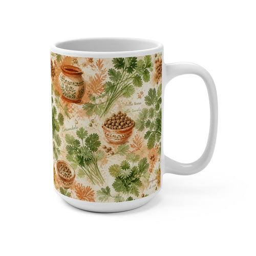 Coriander & Seeds 15oz Ceramic Mug Mediterranean Kitchen Watercolor Splash Design Italian Cottagecore Gift