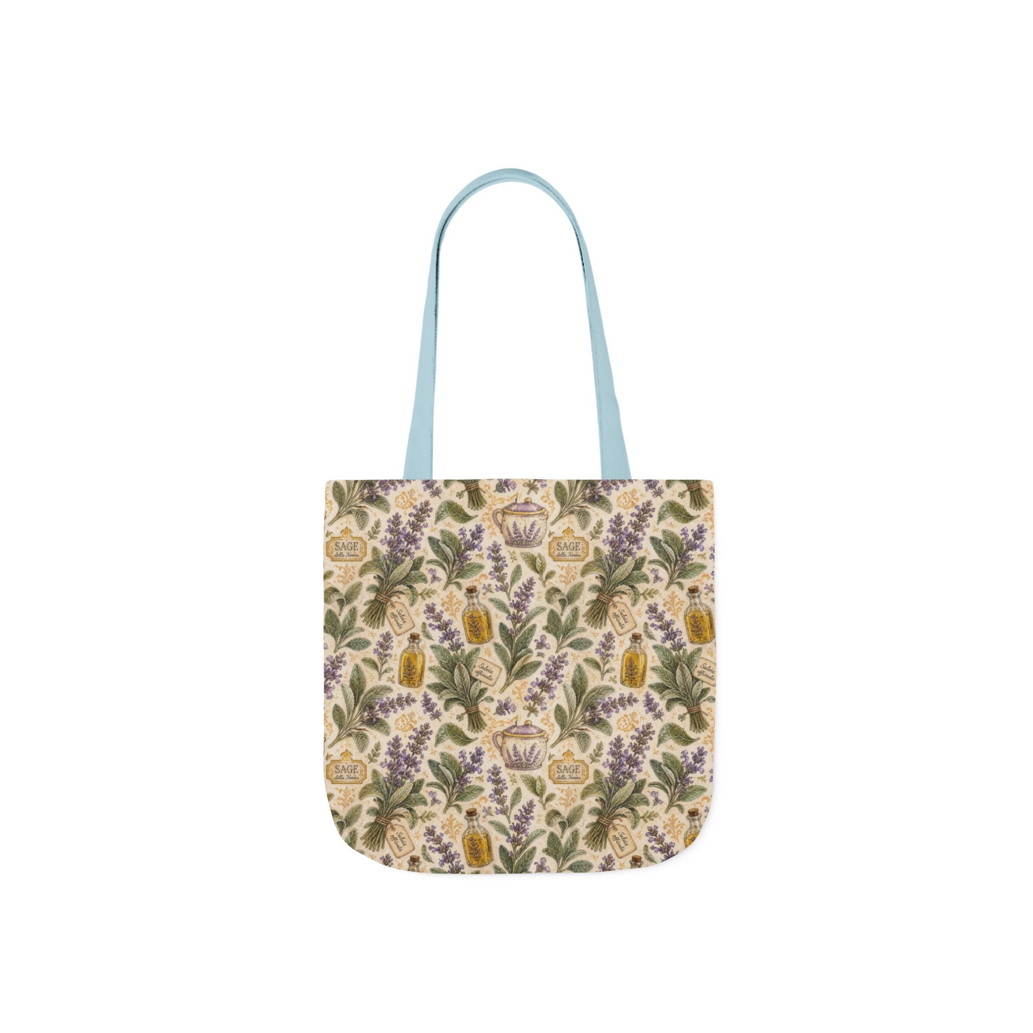 Sage Leaves Canvas Tote Bag Mediterranean Kitchen Watercolor Design Italian Cottagecore Gift