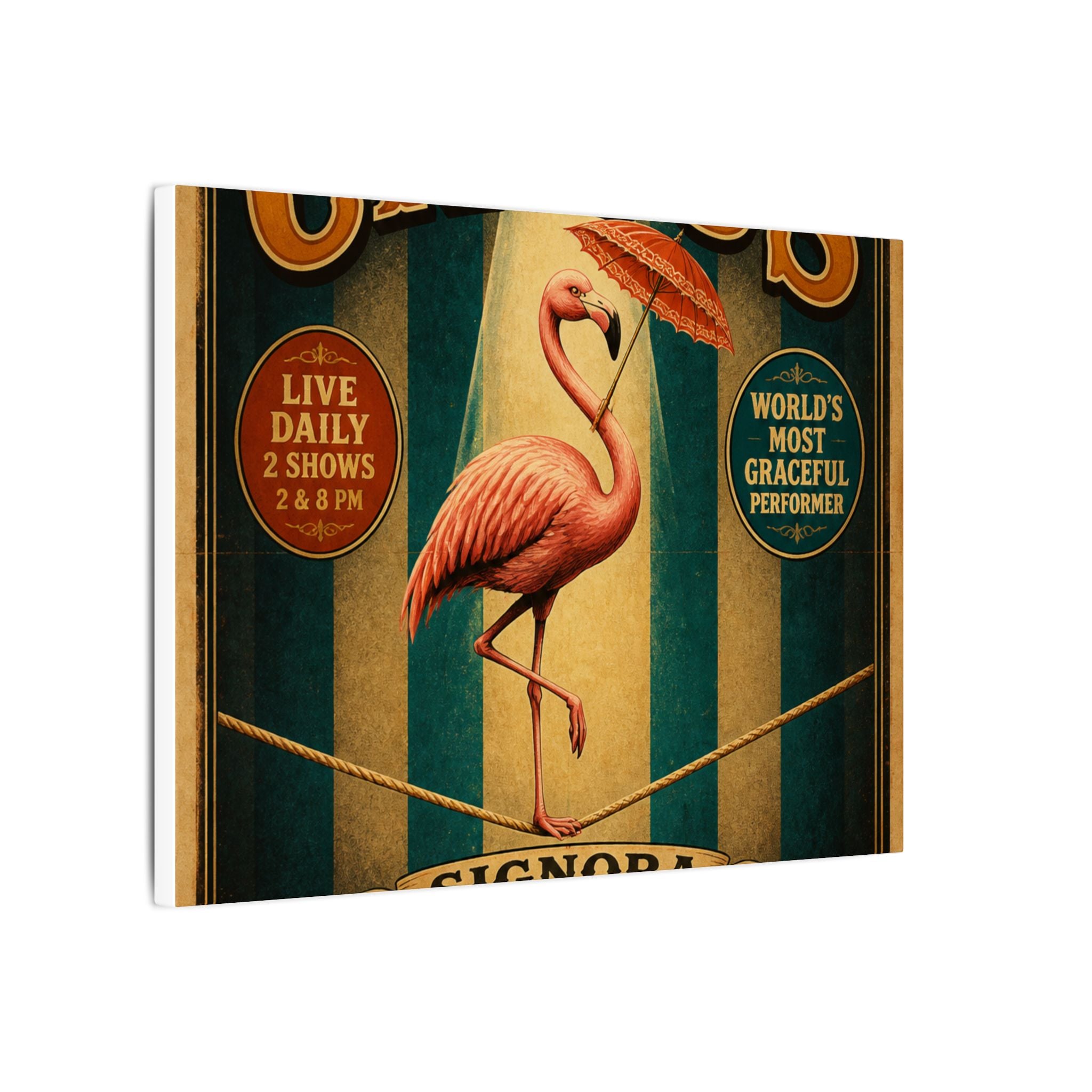 Flamingo Tightrope Wall Art Canvas 24×36 Vintage Circus Bedroom Decor Maximalist Print