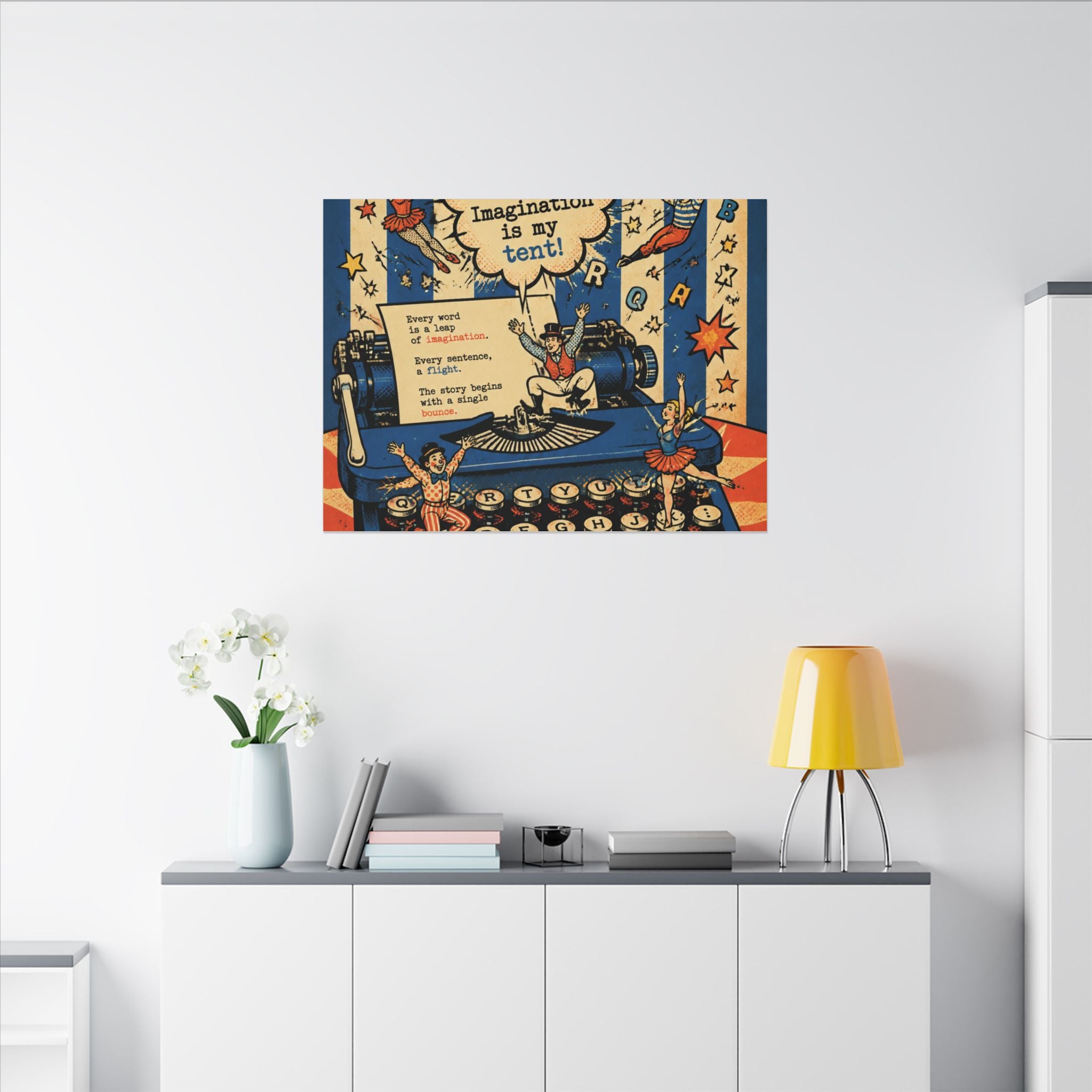 Typewriter Flying Letters Wall Art Canvas 16×20 Pop Art Living Room Decor Maximalist Print