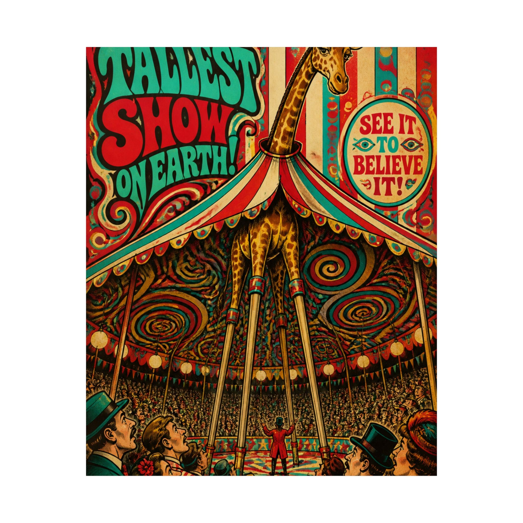 Giraffe on Stilts Wall Art Poster 24×36 Psychedelic Dining Room Decor Maximalist Print