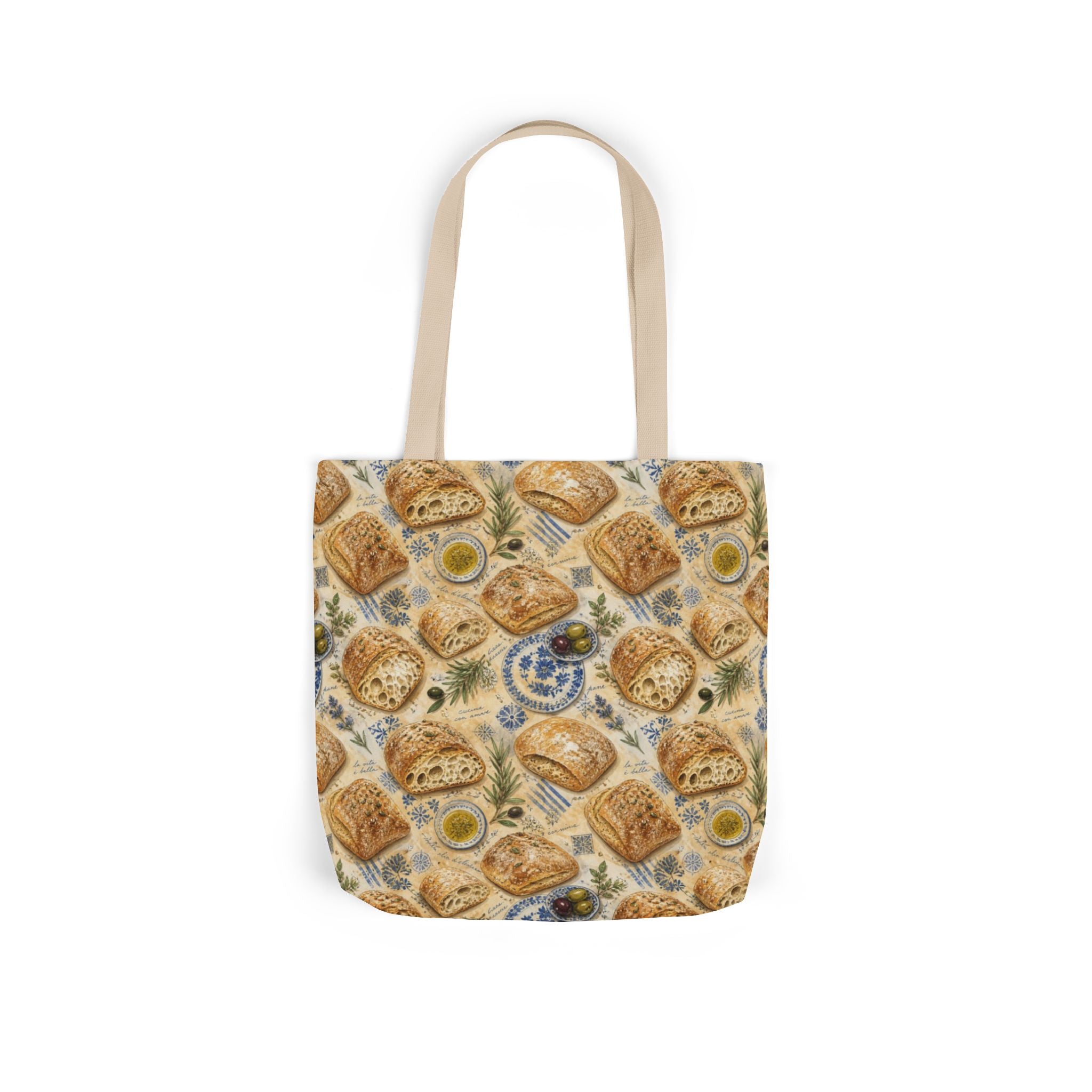 Ciabatta Rolls Canvas Tote Bag Mediterranean Kitchen Watercolor Design Italian Cottagecore Gift