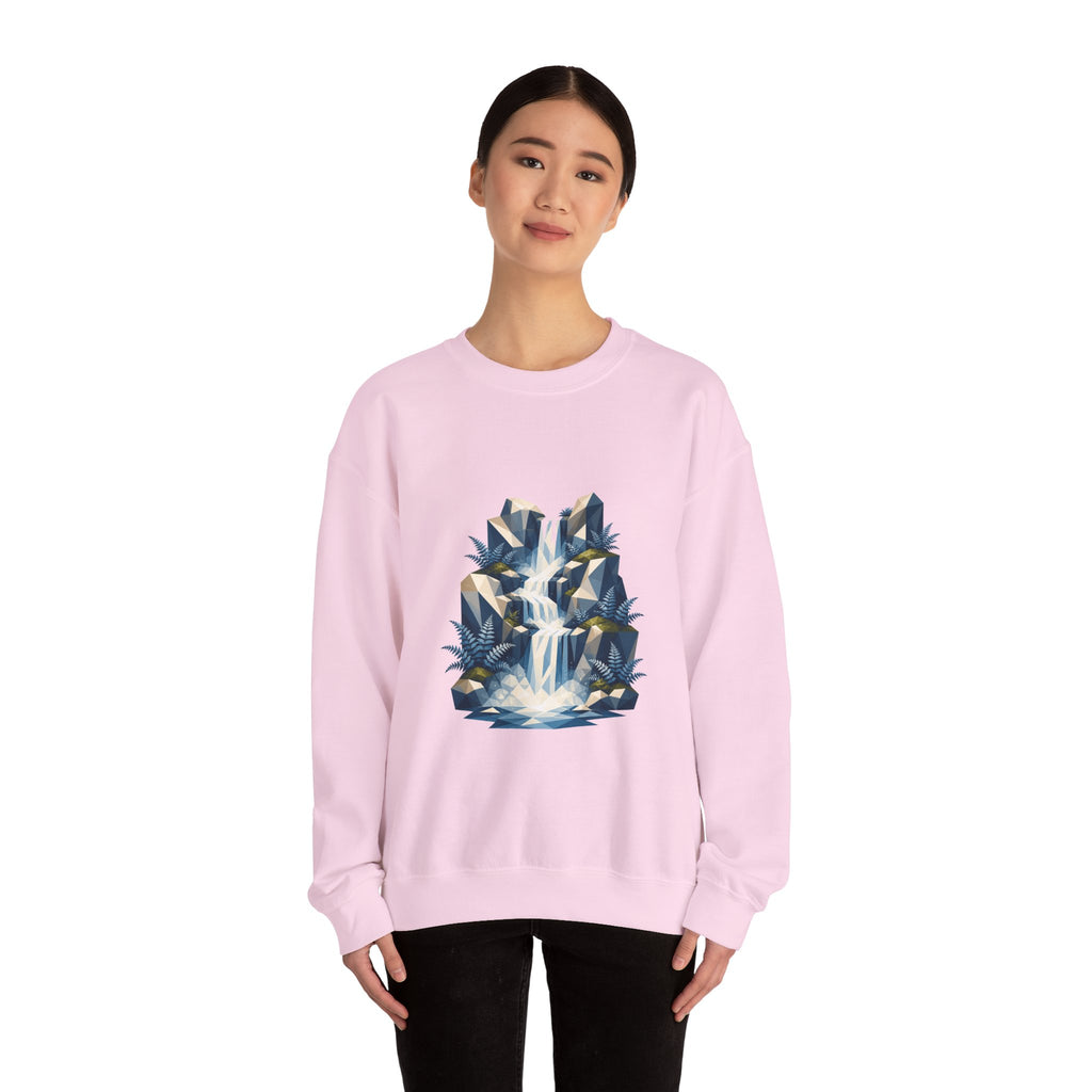 Matching Couple Sweatshirt - Wildfire & Waterfall Matching Couple Crewneck Sweatshirt Geometric Art His Hers Couple Gift - Design B