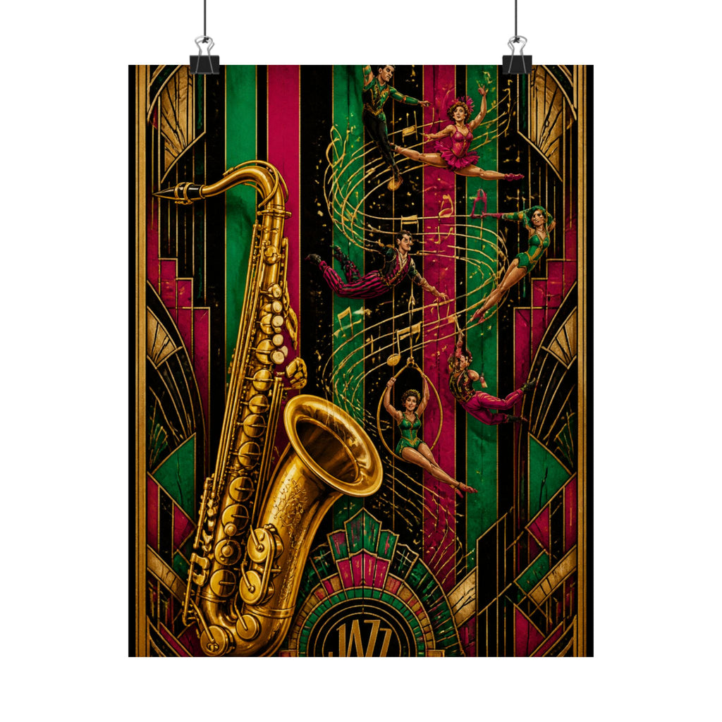 Saxophone Music Circus Wall Art Poster 18×24 Art Deco Entryway Decor Maximalist Print