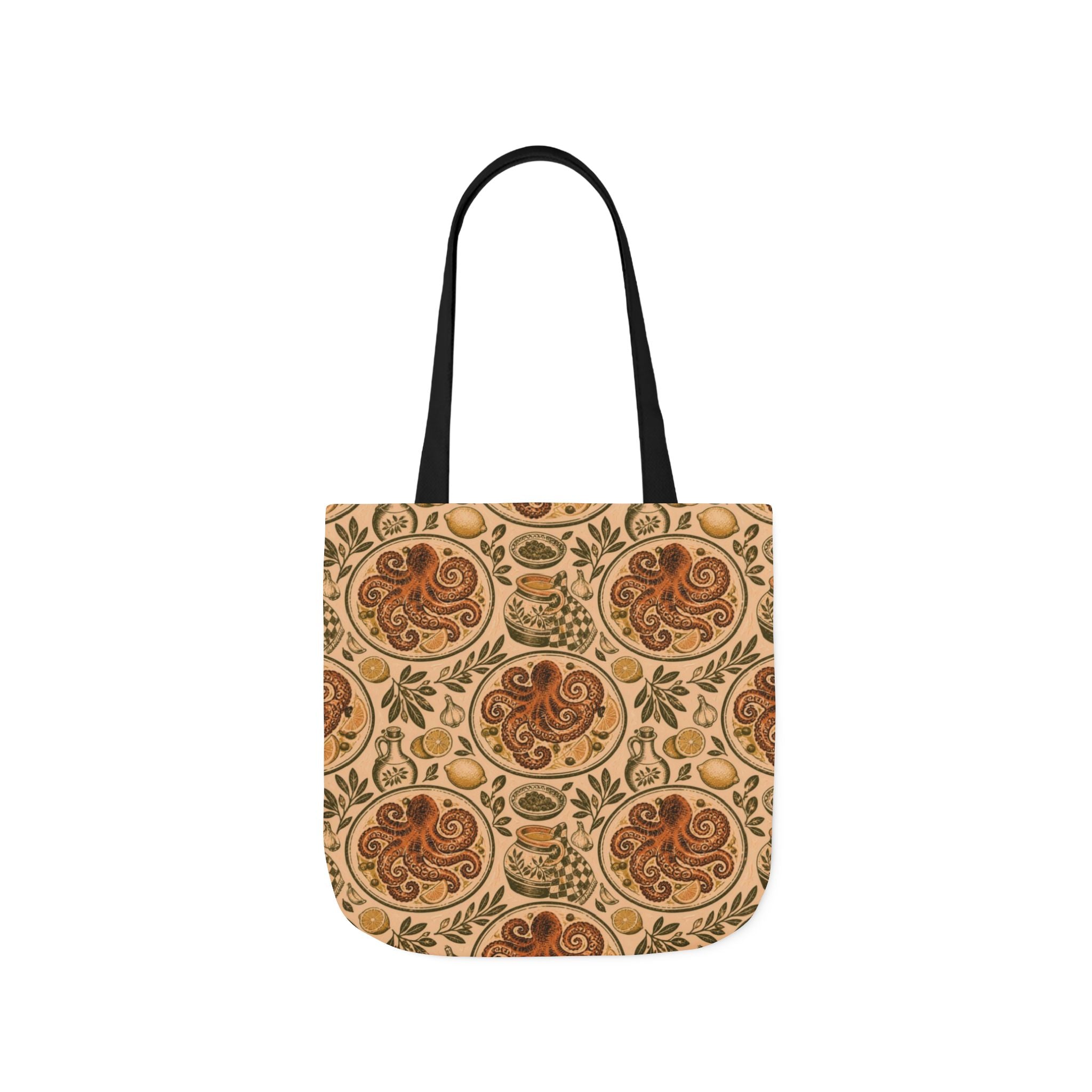 Grilled Octopus Canvas Tote Bag Mediterranean Kitchen Linocut Design Italian Cottagecore Gift