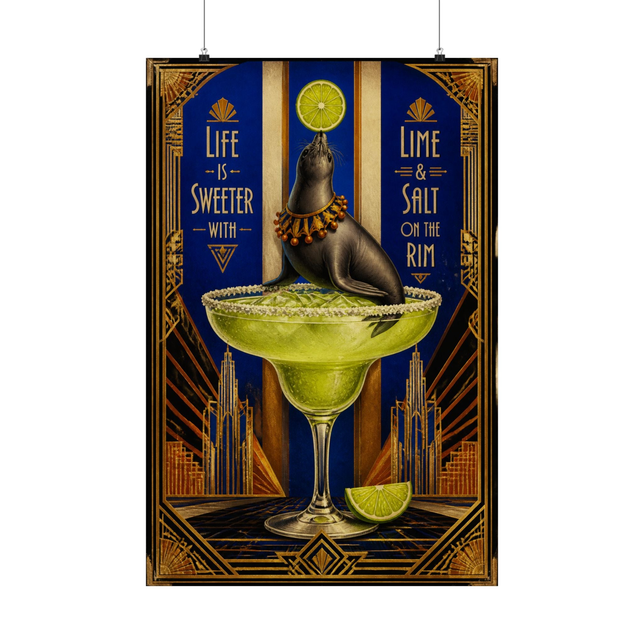 Margarita Balancing Seal Wall Art Poster 24×36 Art Deco Bar Area Decor Maximalist Print