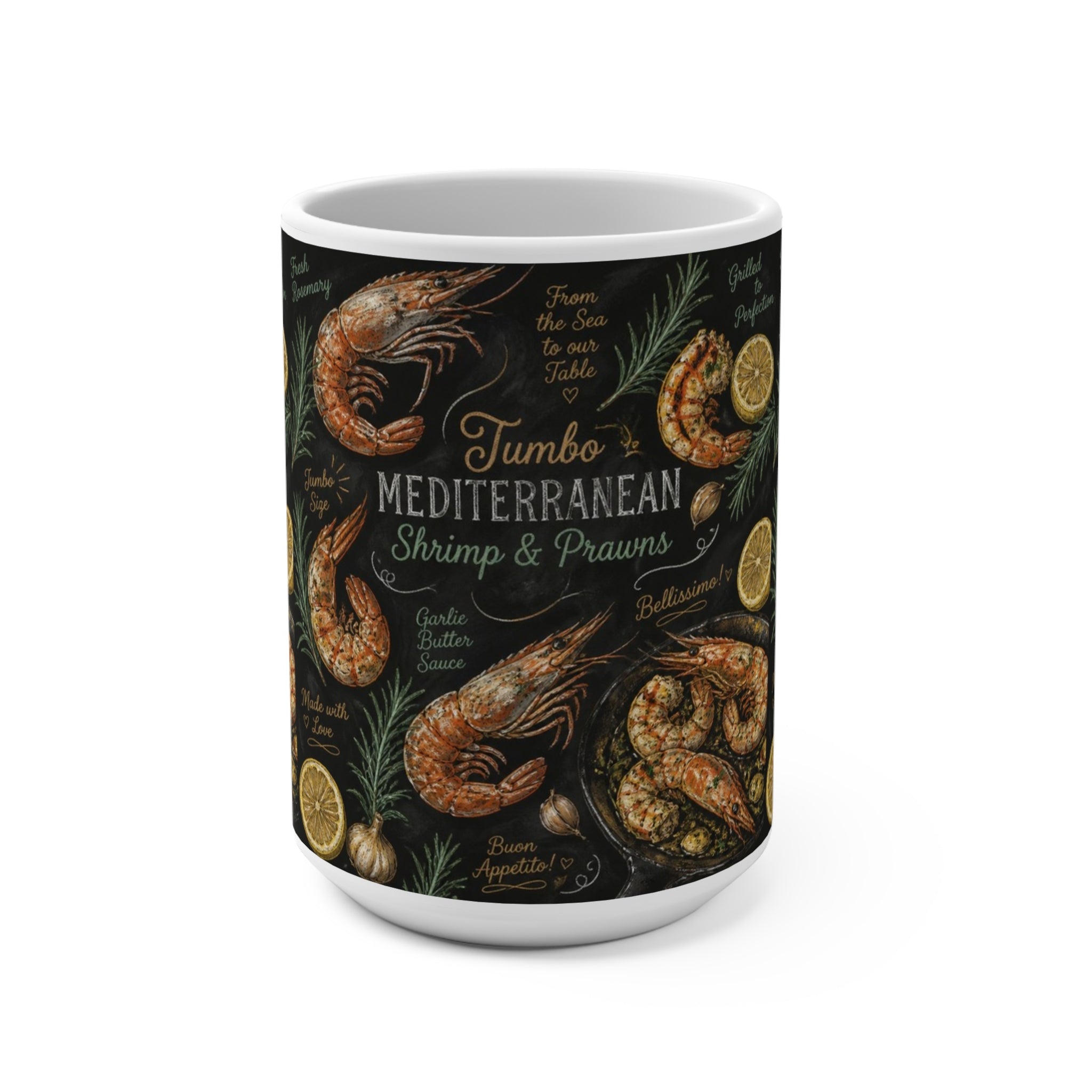 Mediterranean Shrimp 15oz Ceramic Mug Mediterranean Kitchen Chalk Art Design Italian Cottagecore Gift