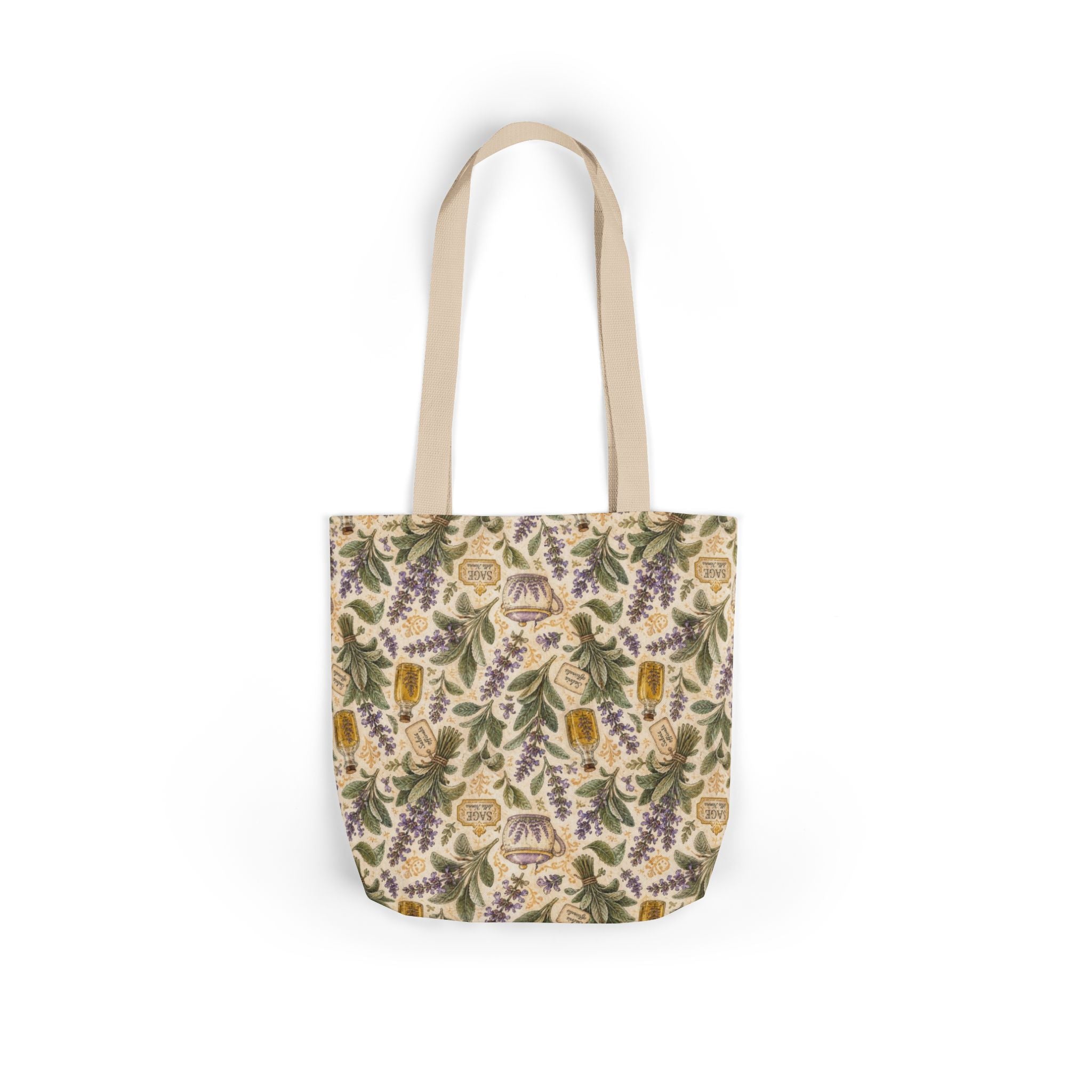 Sage Leaves Canvas Tote Bag Mediterranean Kitchen Watercolor Design Italian Cottagecore Gift