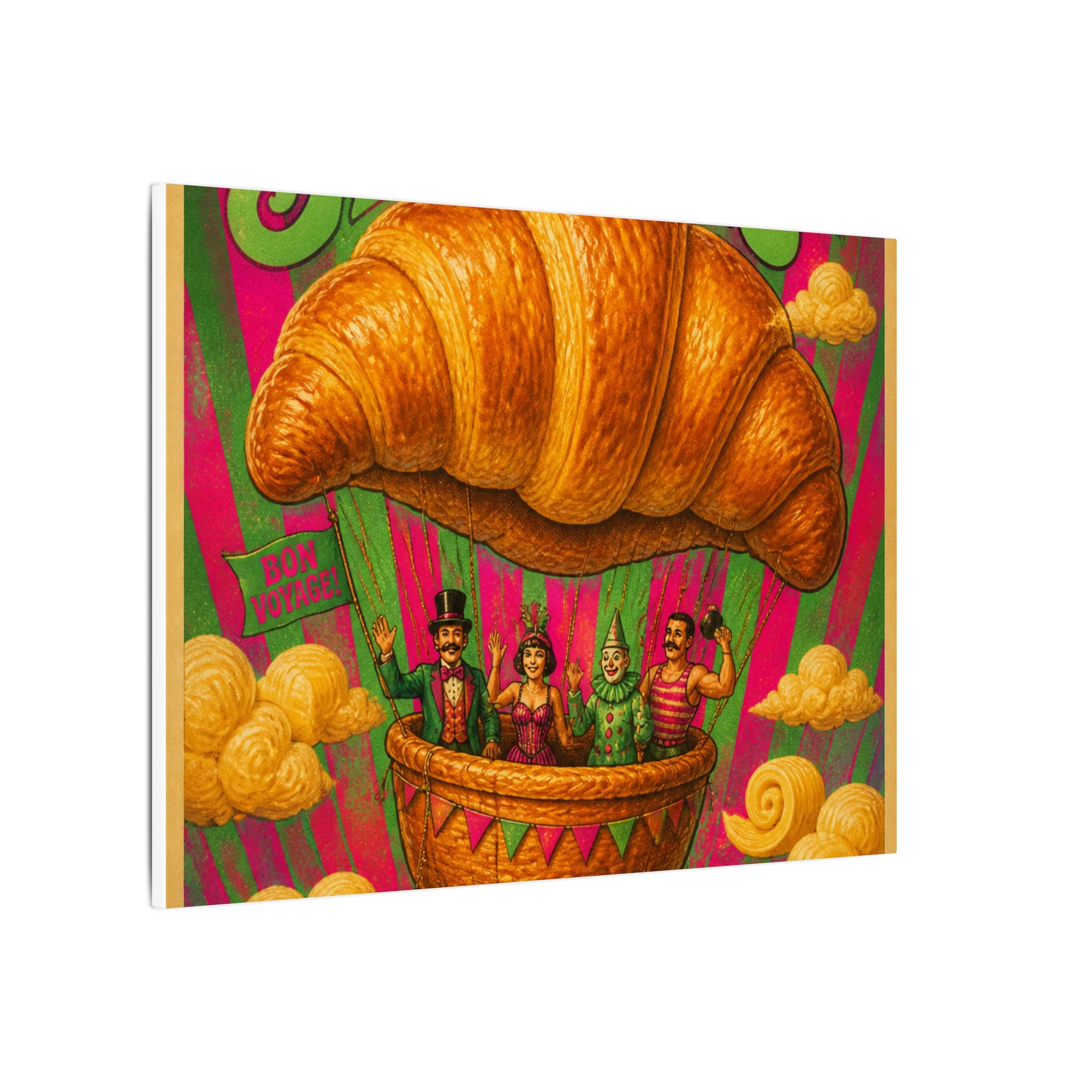 Croissant Hot Air Balloon Wall Art Canvas 16×20 Psychedelic Cafe Decor Maximalist Print