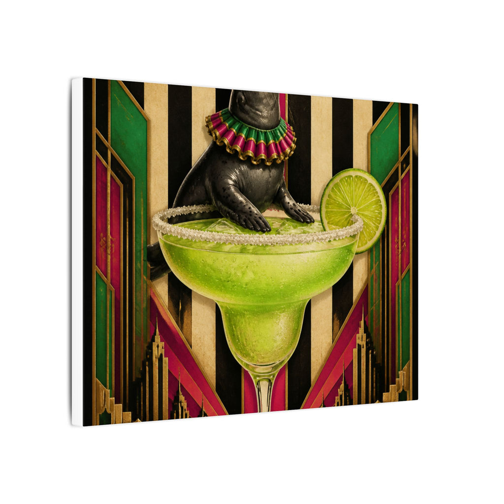 Margarita Balancing Seal Wall Art Canvas 24×36 Art Deco Bar Area Decor Maximalist Print