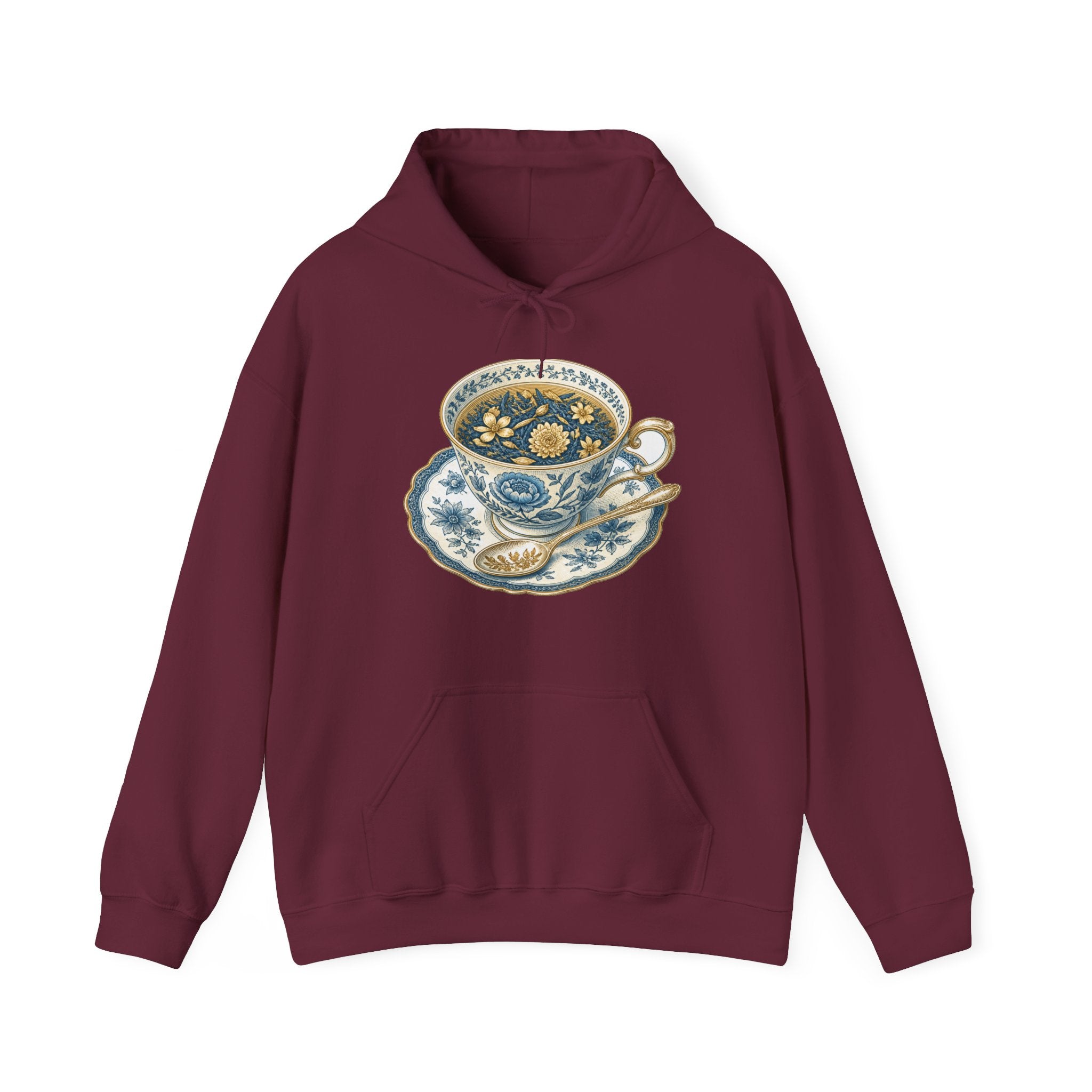 Matching Couple Sweatshirt - Coffee & Tea Matching Couple Hooded Sweatshirt Vintage Art His Hers Wedding Gift - Design B