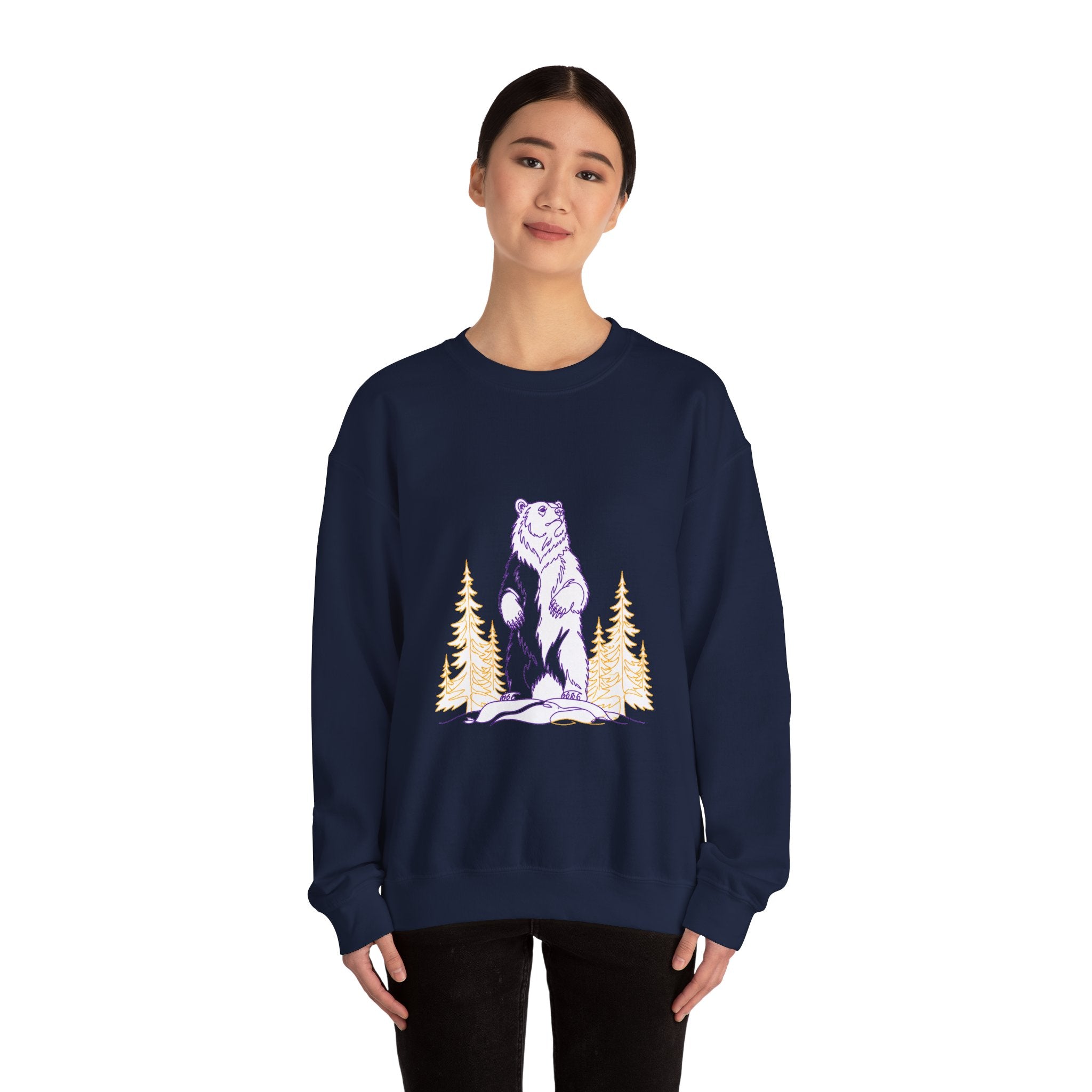 Matching Couple Sweatshirt - Bear & Deer Matching Couple Crewneck Sweatshirt Minimalist Art His Hers Valentine Gift - Design A