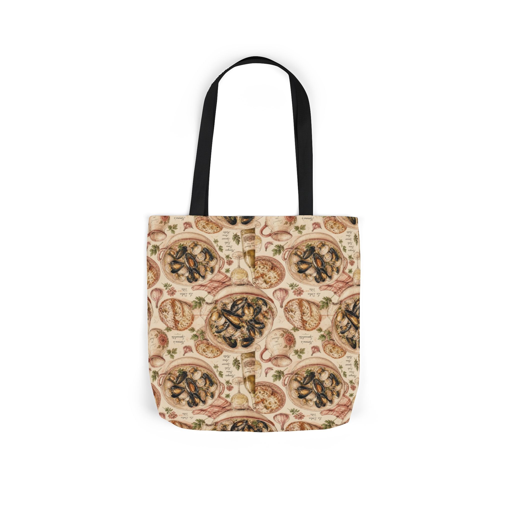 Mussels & Clams Canvas Tote Bag Mediterranean Kitchen Watercolor Design Italian Cottagecore Gift