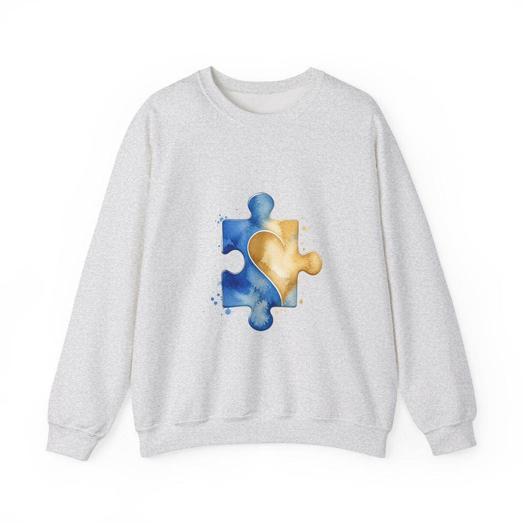 Matching Couple Sweatshirt - Puzzle Pieces Matching Couple Crewneck Sweatshirt Watercolor Art His Hers Engagement Gift - Design B