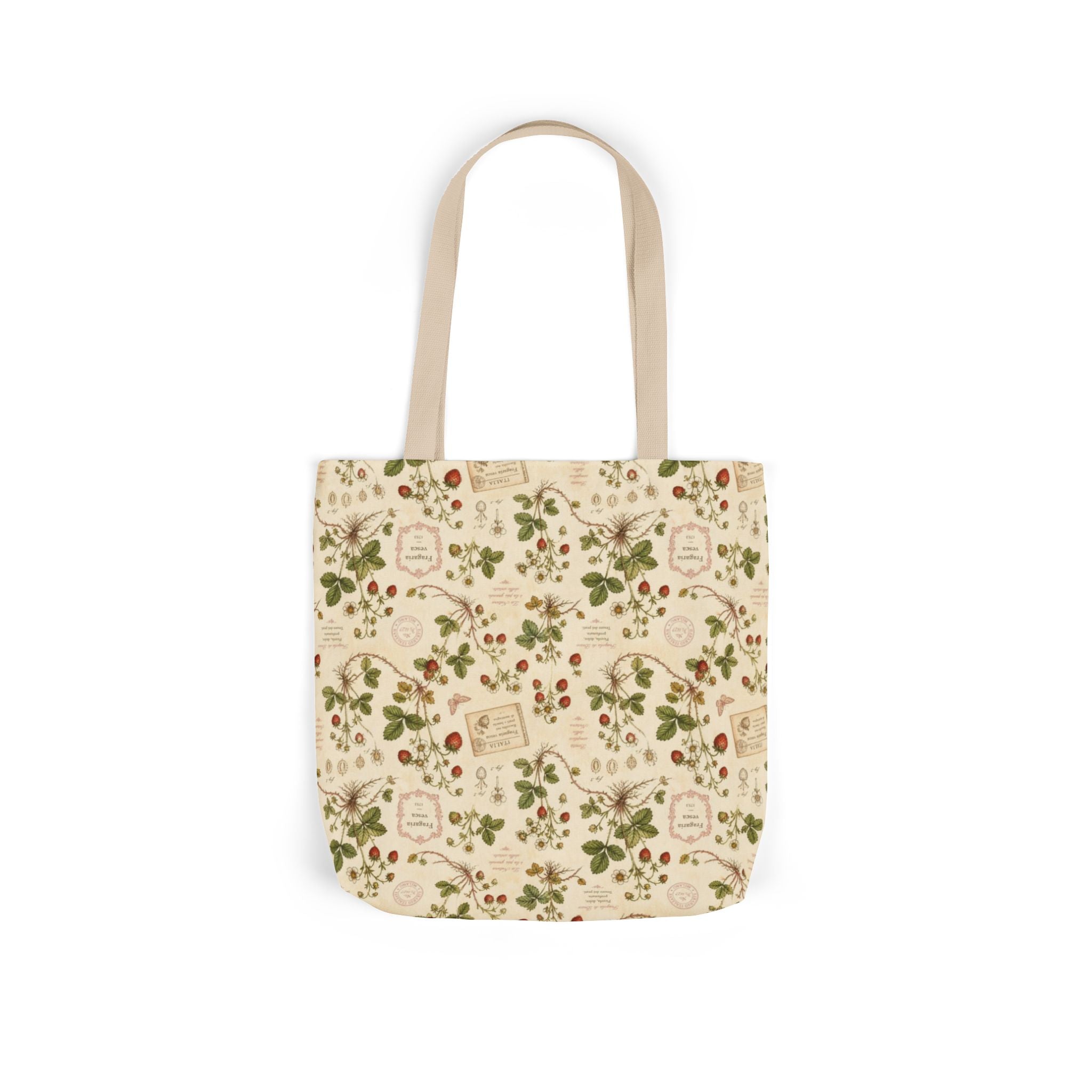 Wild Strawberries Canvas Tote Bag Mediterranean Kitchen Botanical Design Italian Cottagecore Gift