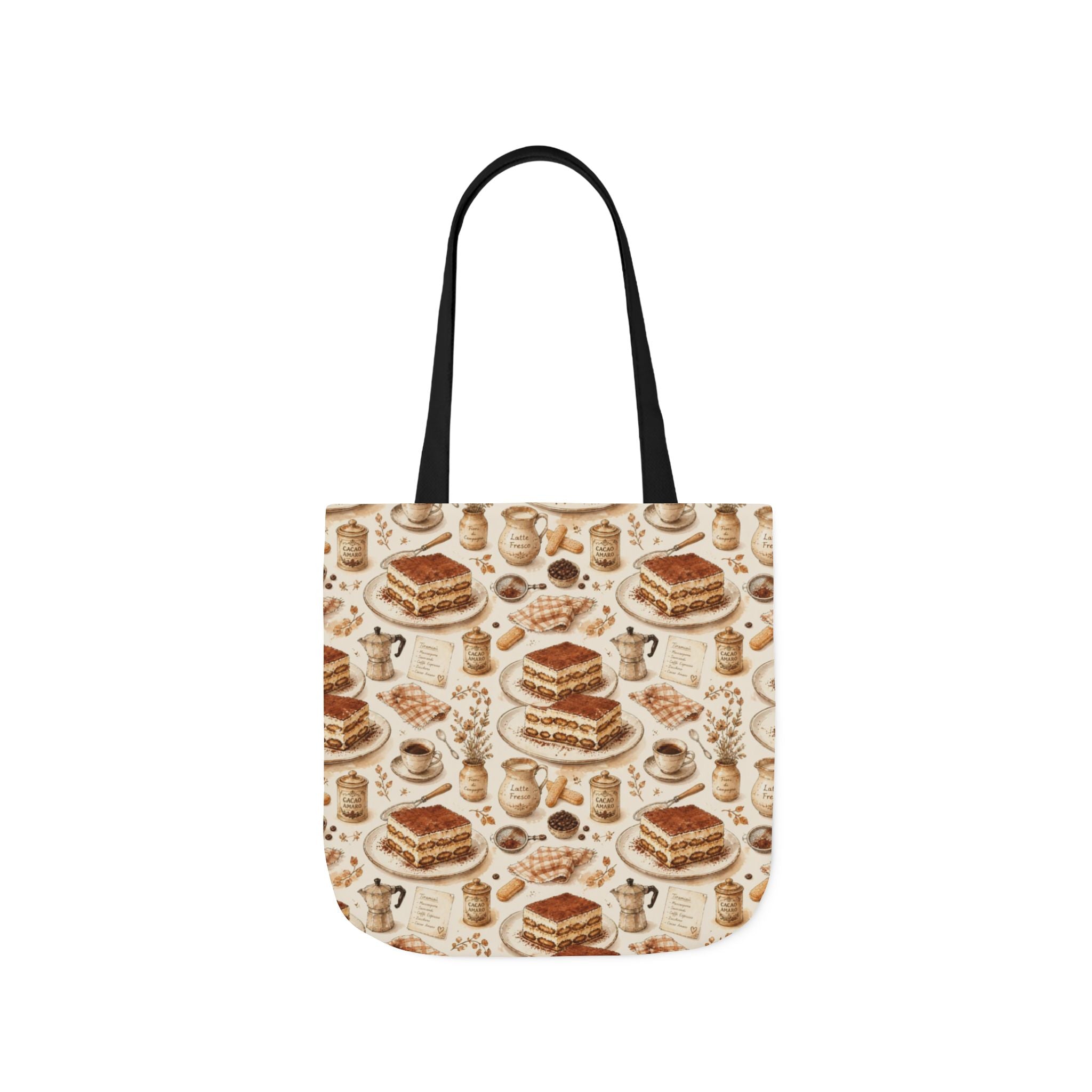 Tiramisu Layers Canvas Tote Bag Mediterranean Kitchen Watercolor Design Italian Cottagecore Gift