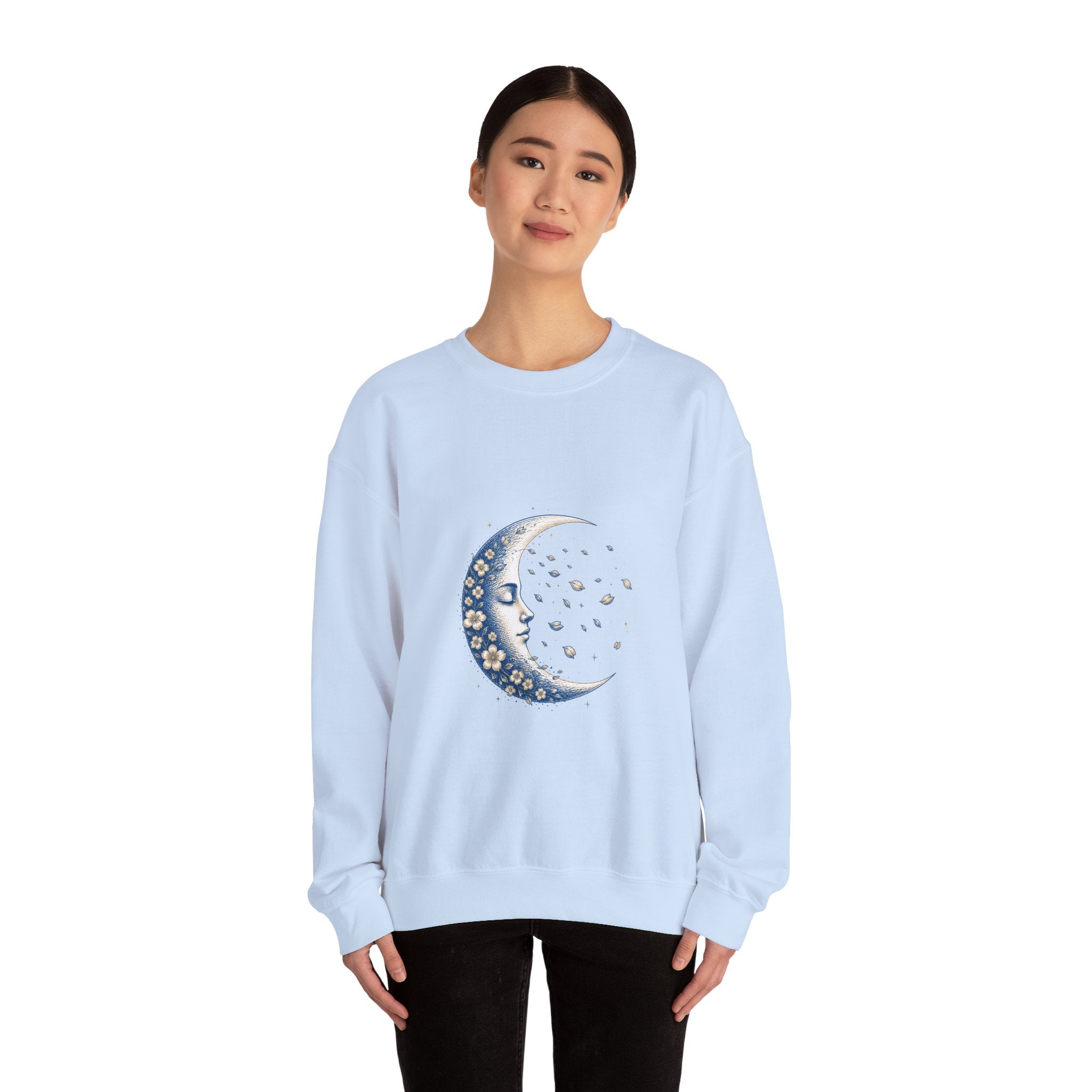 Matching Couple Sweatshirt - Waxing & Waning Moon Matching Couple Crewneck Sweatshirt Hand-Drawn Art His Hers Best Friend Gift - Design B