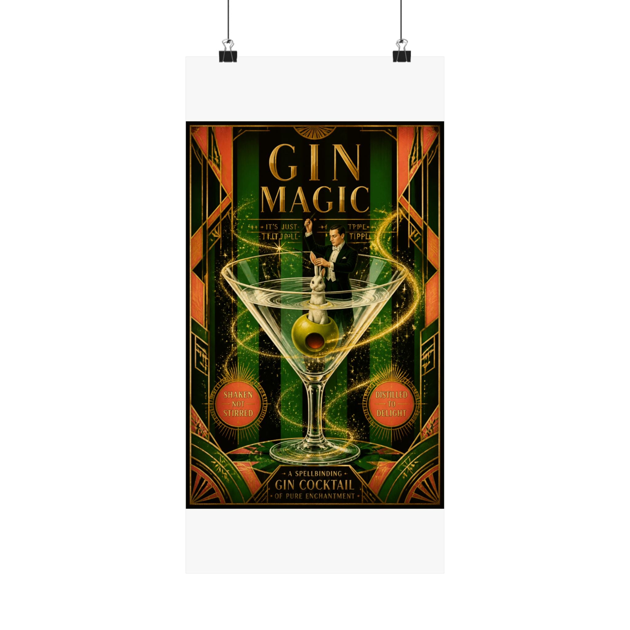 Martini Magician Wall Art Poster 24×36 Art Deco Bar Area Decor Maximalist Print