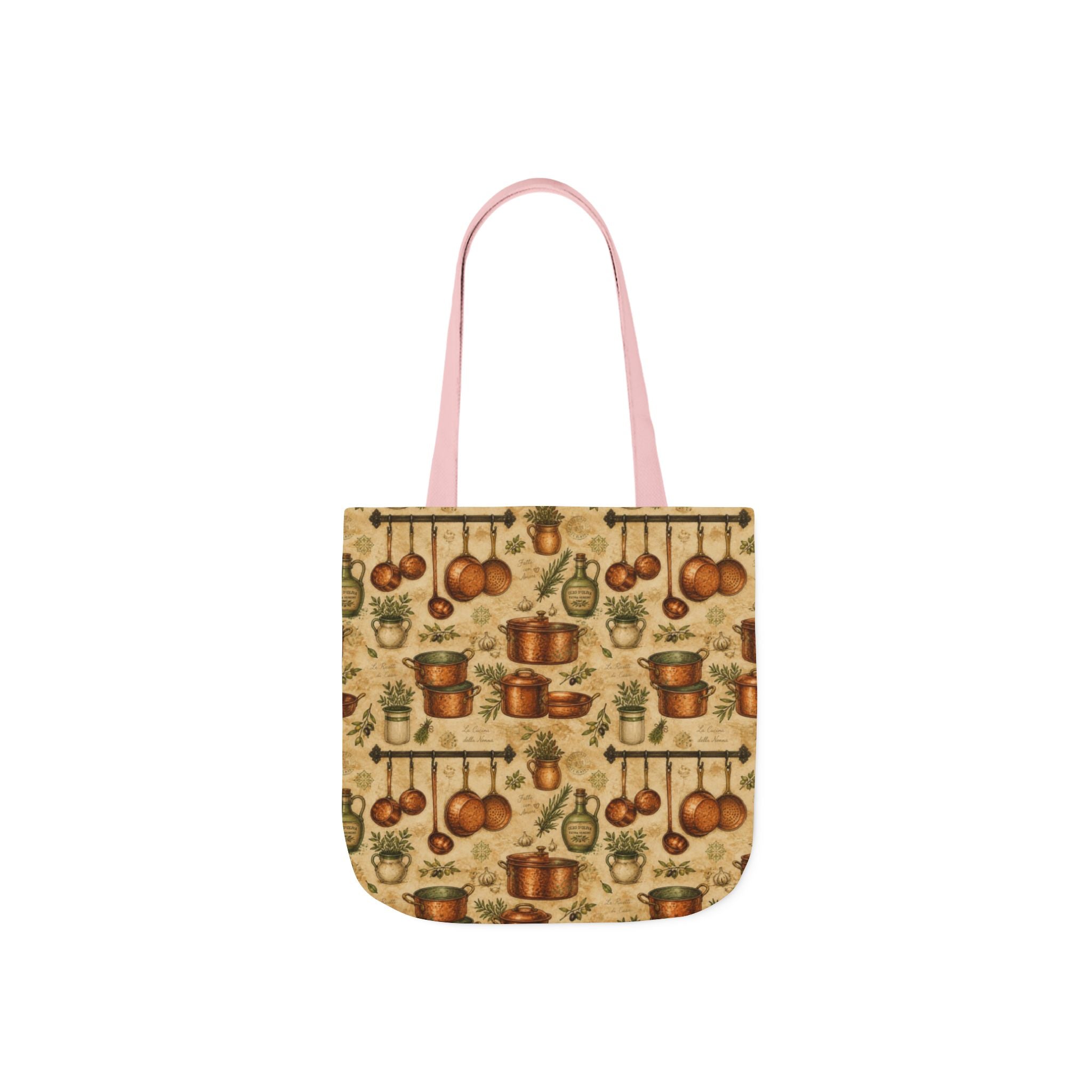 Copper Cookware Canvas Tote Bag Mediterranean Kitchen Watercolor Design Italian Cottagecore Gift